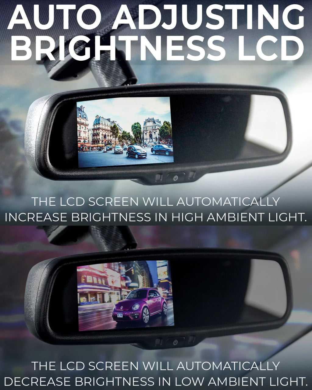 Master Tailgaters Universal  Rear View Mirror with 4.3" Auto-Adjusting Ultra Bright , OnStar Buttons, and Compatibility for All Cars