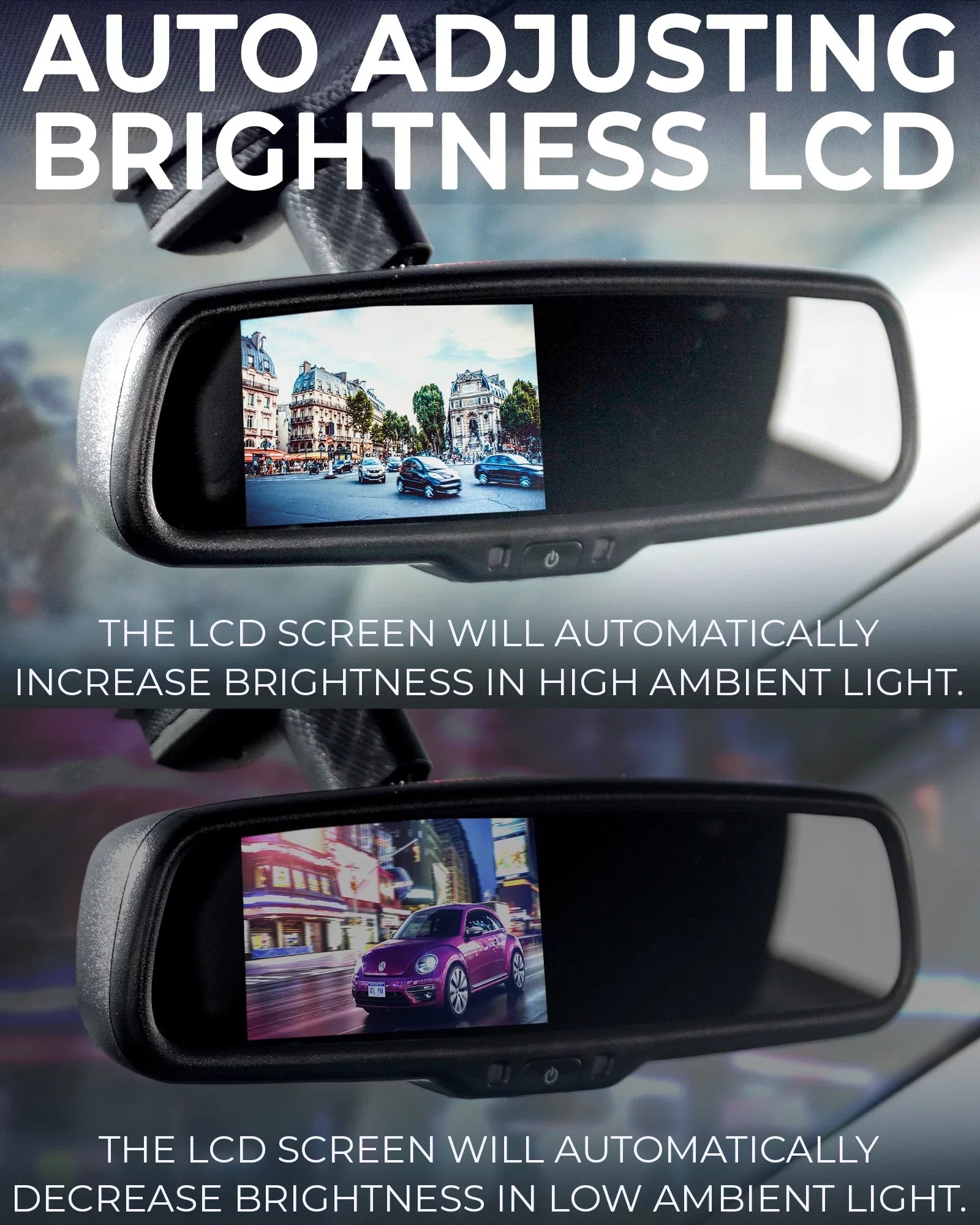 Master Tailgaters Universal  Rear View Mirror with 4.3" Auto-Adjusting Ultra Bright , OnStar Buttons, and Compatibility for All Cars