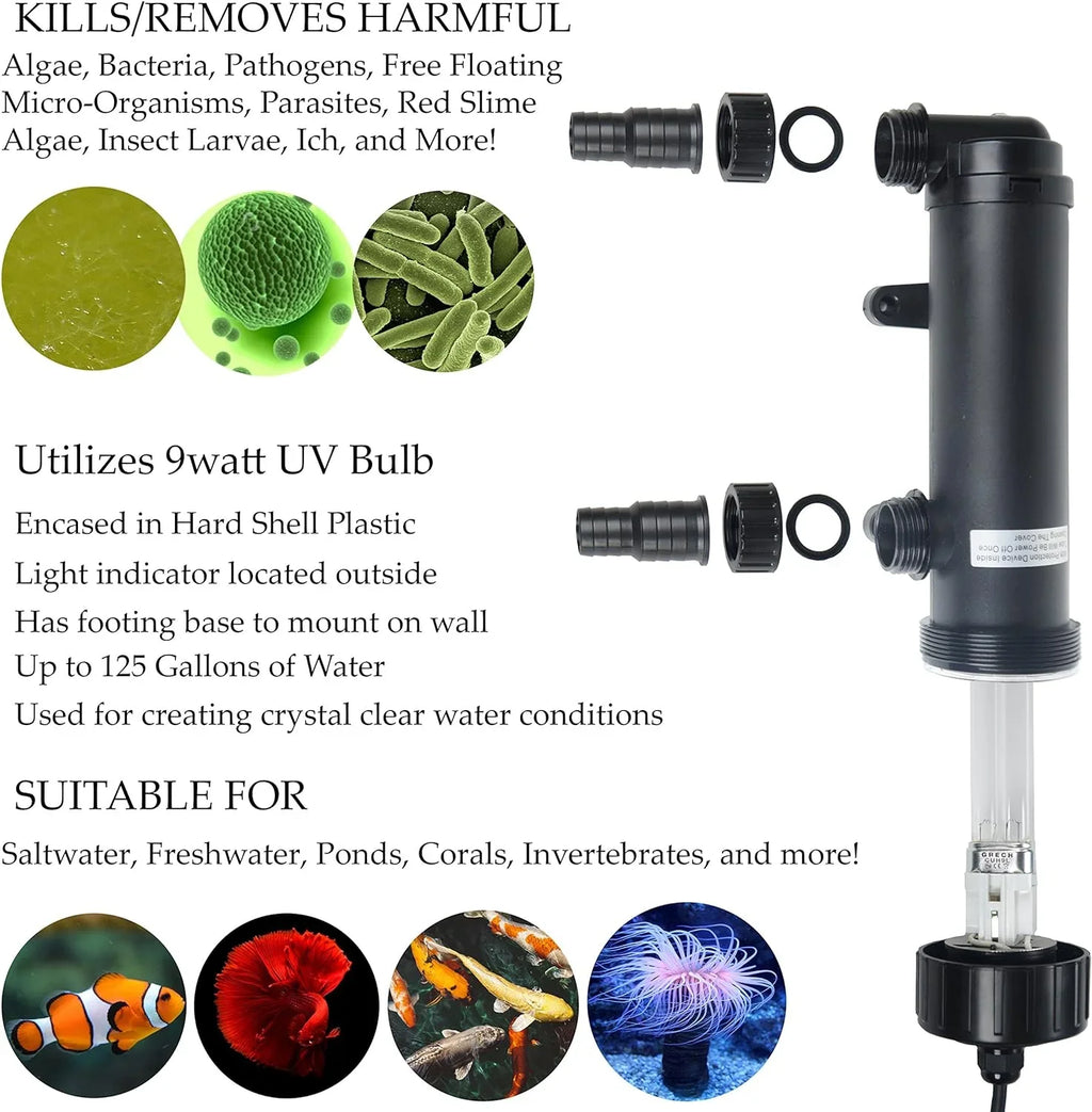 9W Non-Submersible  Ultraviolet 11" Light Clarifier Lamp Filter For Aquarium Koi Pond Fish