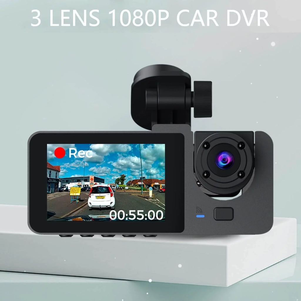 Dash Cam for Car, 1080P 3 Channel Front & Rear Inside Dash Camera, Super Night Vision, Parking Monitor, Loop Recording, with 32GB  Card