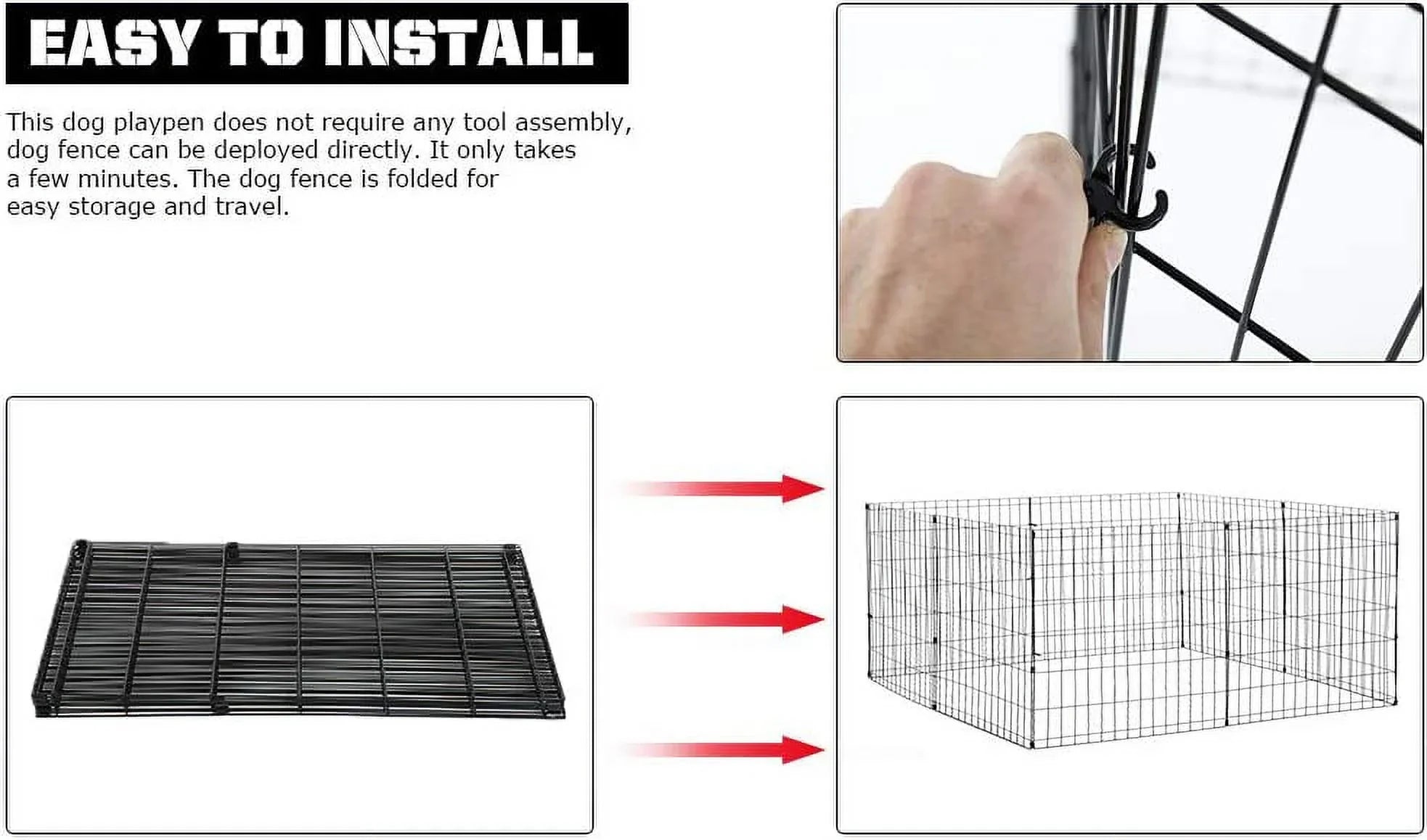 Bestpet Playpen Dog Fence, Exercise Pen Metal Wire Portable Crate Kennel Cage for Small Pet (Dog, Cat, Rabbit) Black, 24 Inches