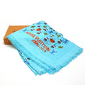 Pre-Owned Louis Vuitton Jonas Wood   monogram stole  blue shawl basketball/flower/pot silk 60% wool 40% (Like New)