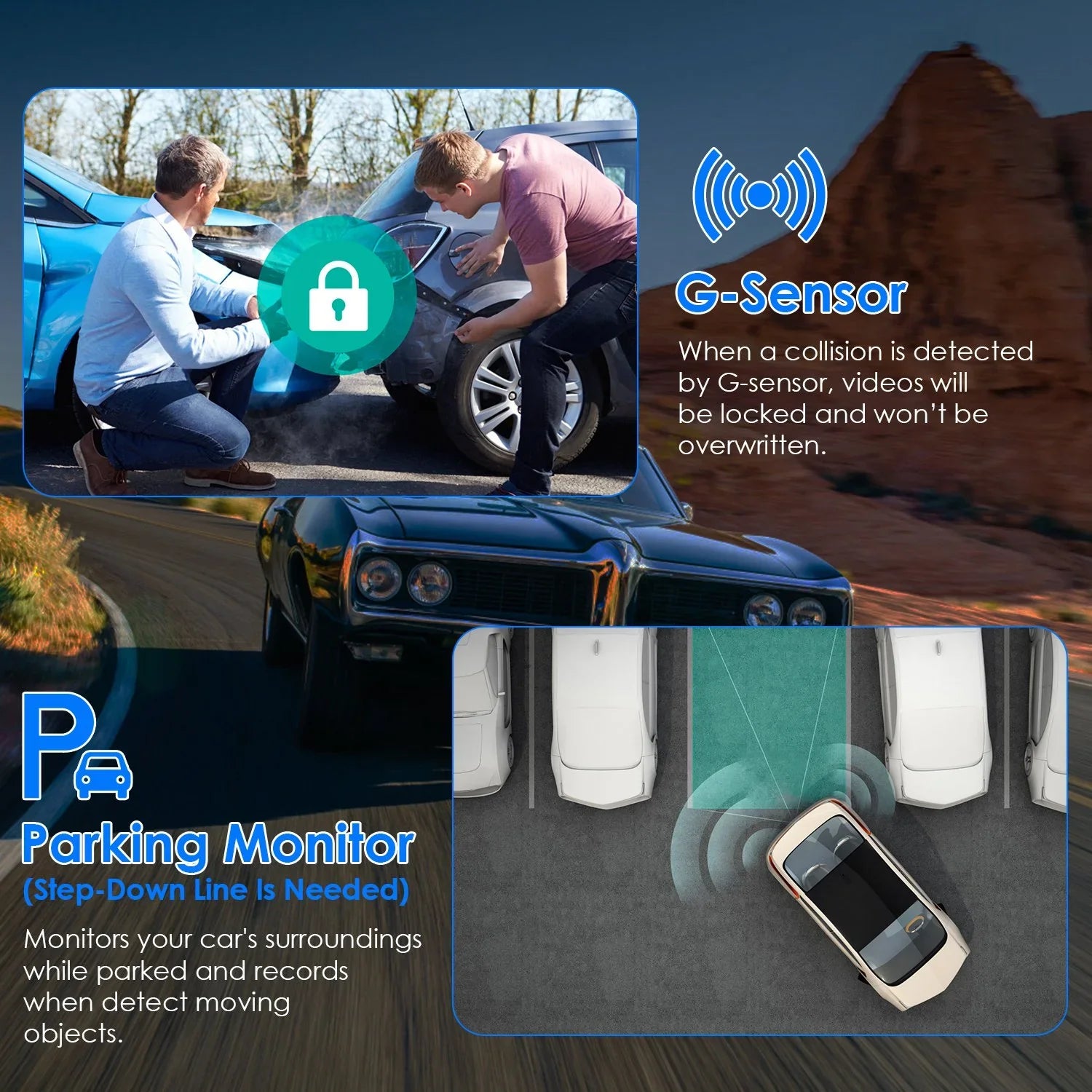 1080P Dual Lens Dash Cam, iMounTEK Universal Vehicle Driving Recorder, Car  with WiFi  -Sensor  Control Motion Detection Parking Monitor Night Vision
