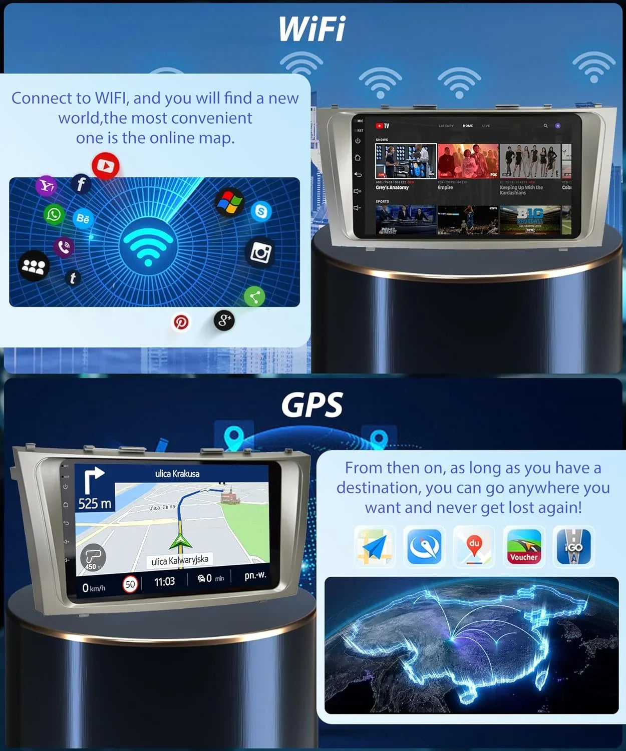 2G+32G  Carplay Android Car Stereo for Toyota Camry 2006-2011, 9 Inch Touch Screen Android Auto Car Radio Bluetooth  Navigation WiFi    Camry Radio + Backup Camera