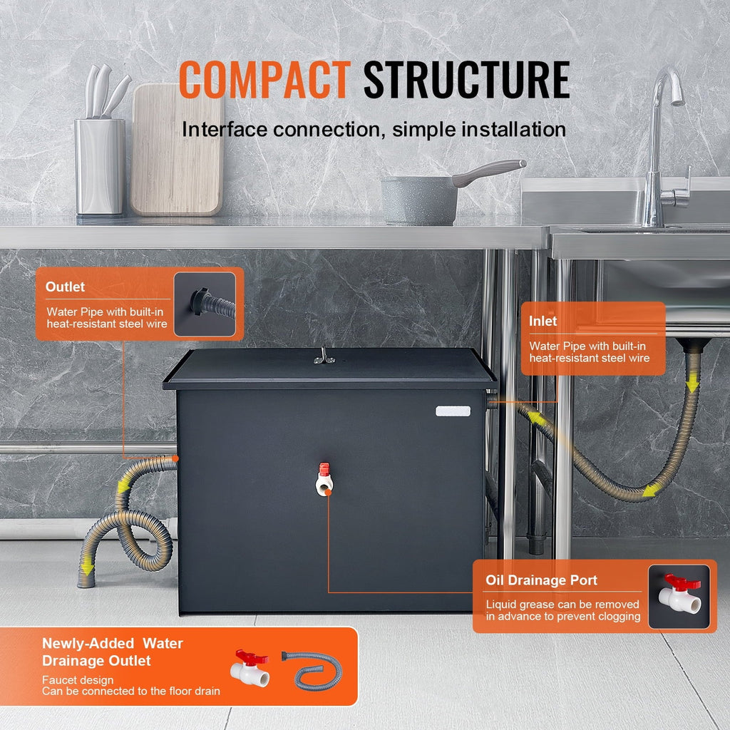 Commercial Grease Interceptor 40LBS Trap Waste Carbon Steel Water Filter