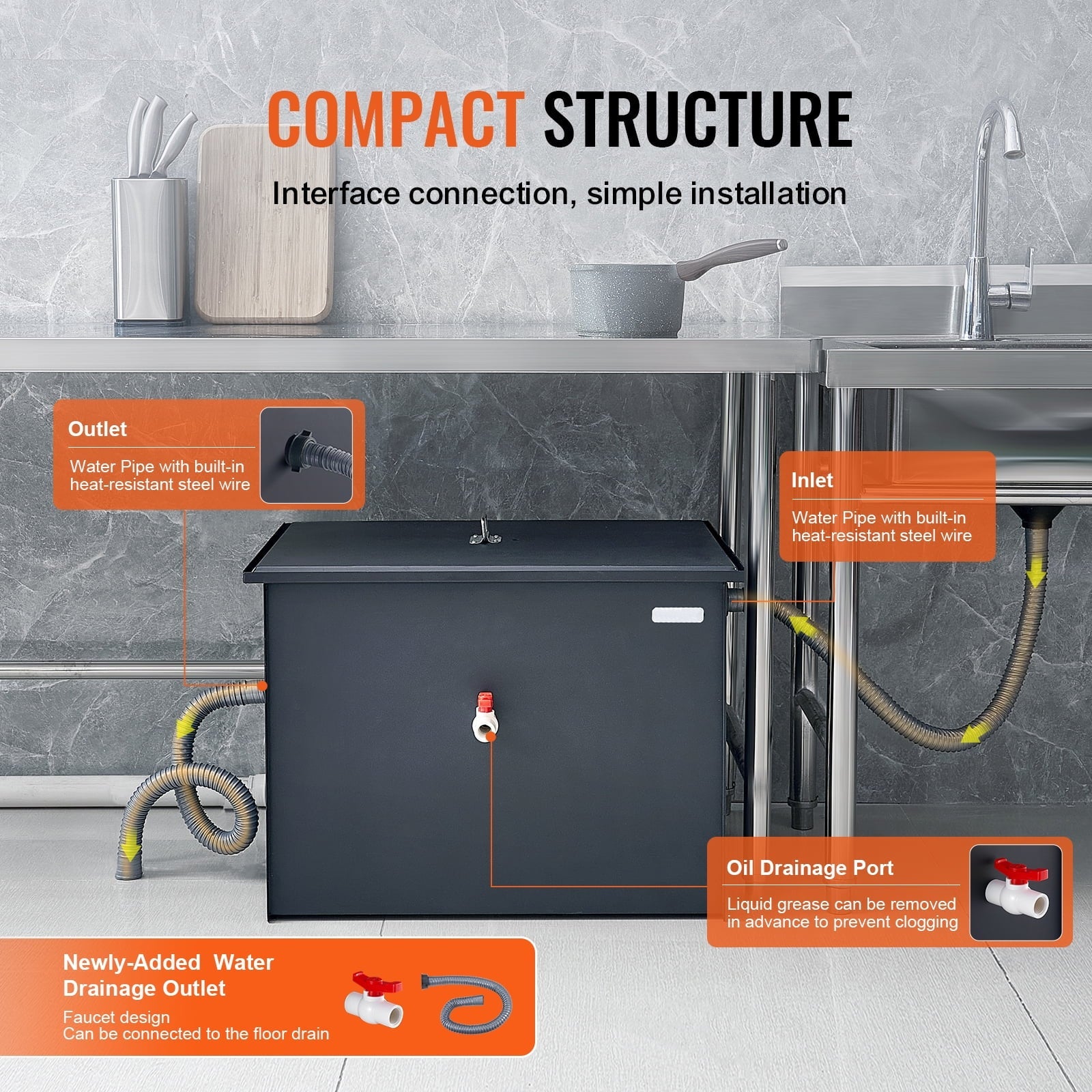 Commercial Grease Interceptor 40LBS Trap Waste Carbon Steel Water Filter