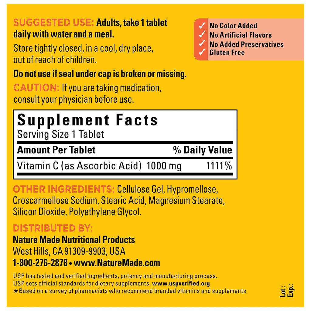 Nature Made Extra Strength Vitamin  1000 mg Tablets, Dietary Supplement, 300 Count