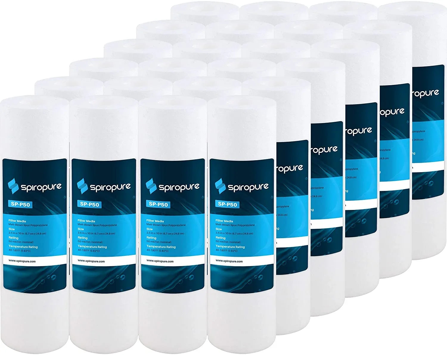 SpiroPure - 10x2.5 50 Micron Spun Melt-Blown Polypropylene Sediment Water Filter Cartridge -25-1050 (Case of 24)