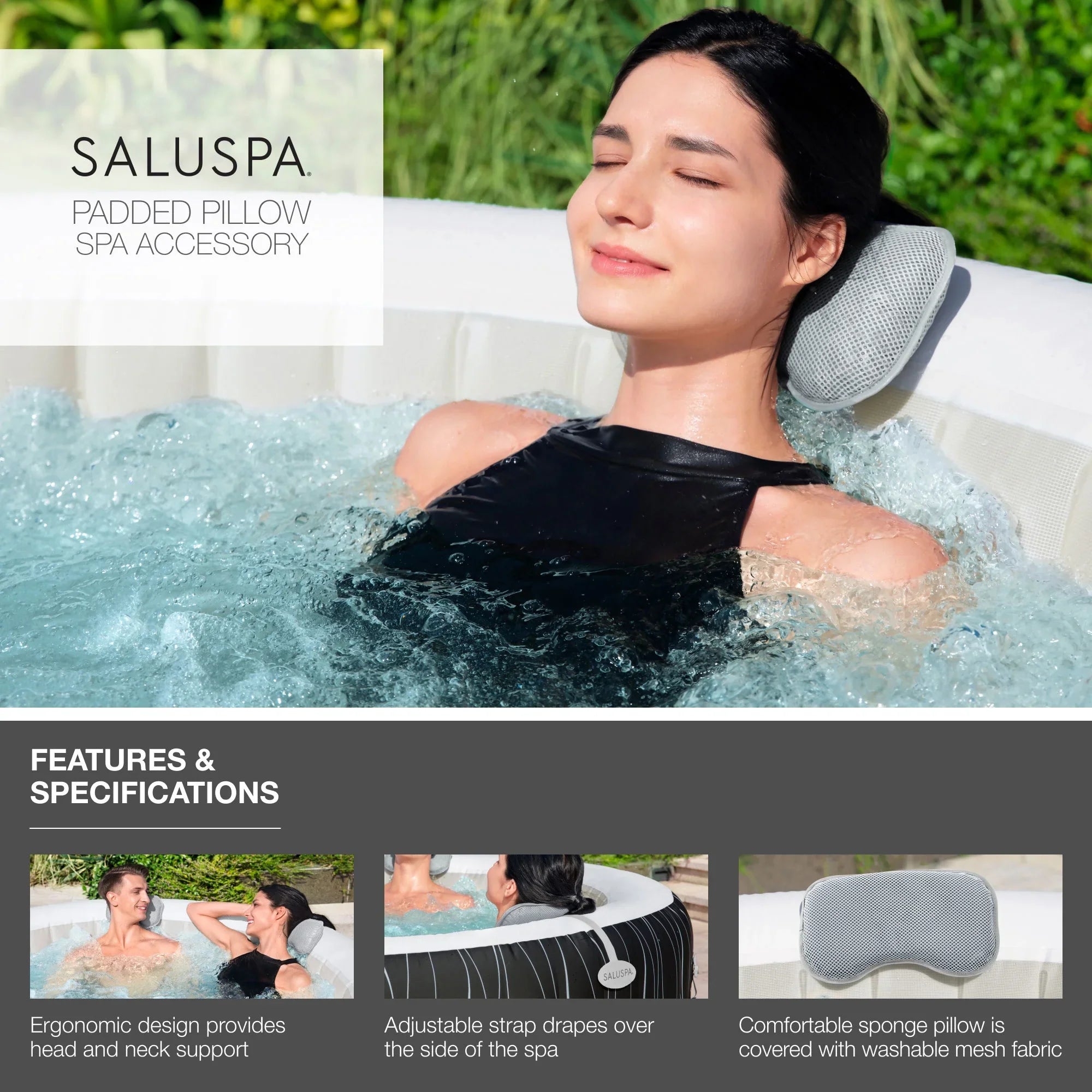 Bestway SaluSpa Cancun Inflatable Hot Tub w/2 SaluSpa Spa Seat & 2 Pillows