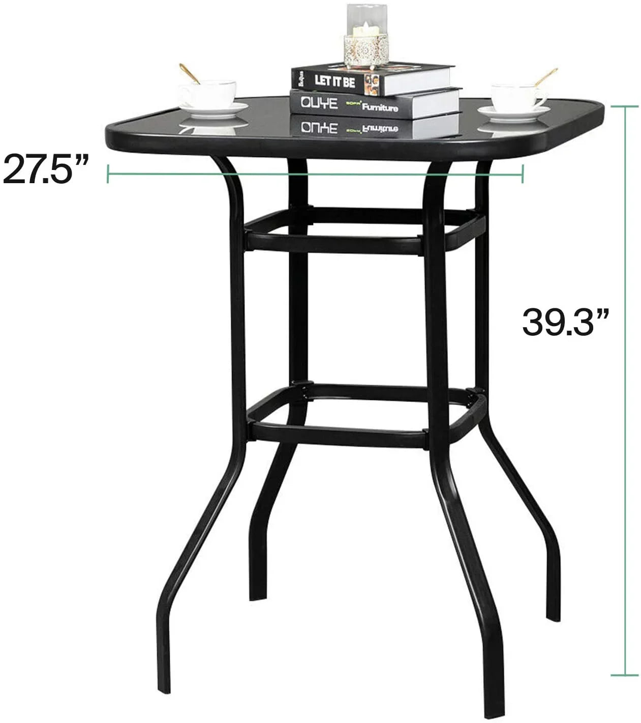 Aura Bistro Porch Squire Shape Glass Bar Table