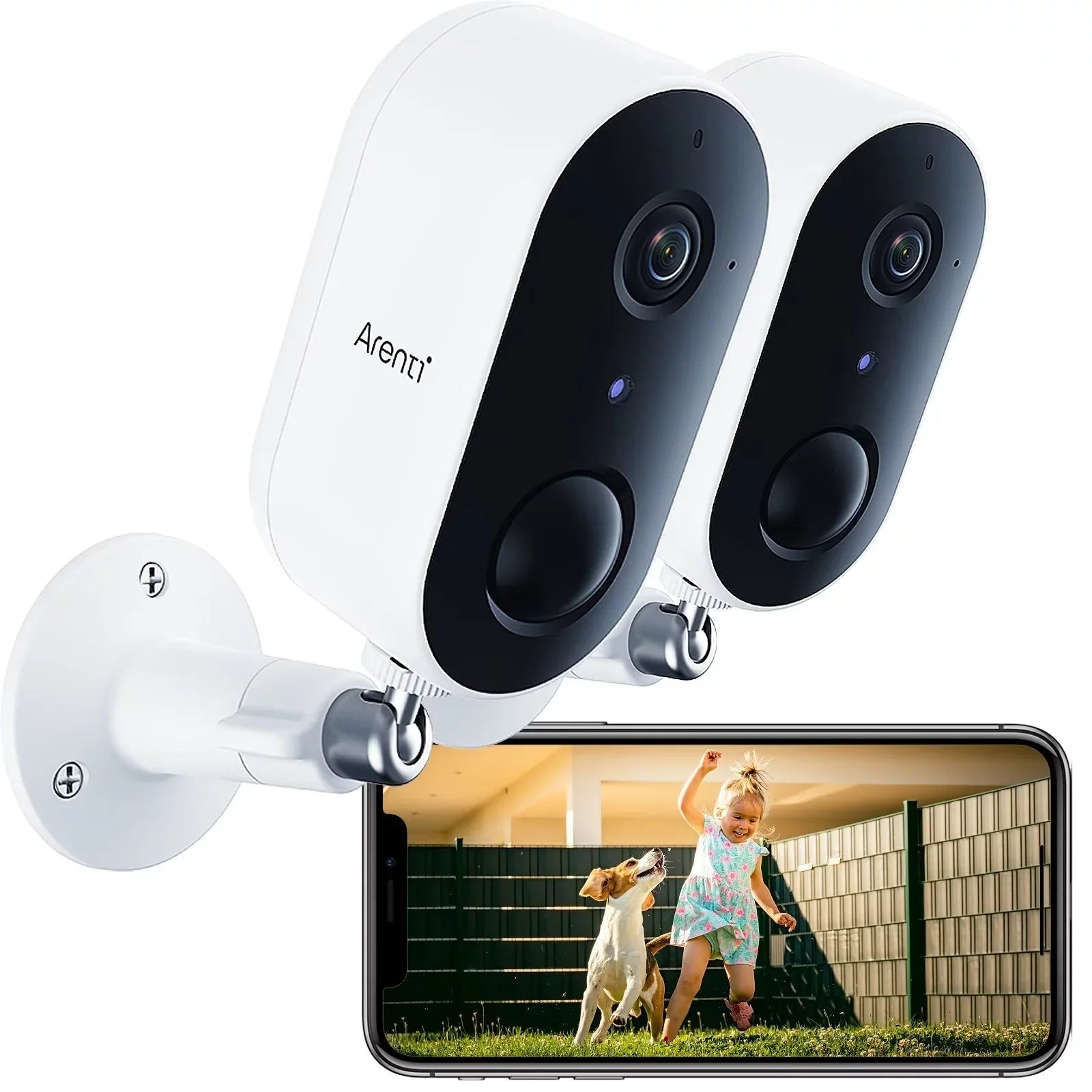Arenti Wireless Outdoor Security Camera, (2Pack)  Wifi Rechargeable Battery Powered Night Vision 2-Way Audio  Motion Detection Surveillance Camera (Supports Only 2.4Ghz Wi-Fi)