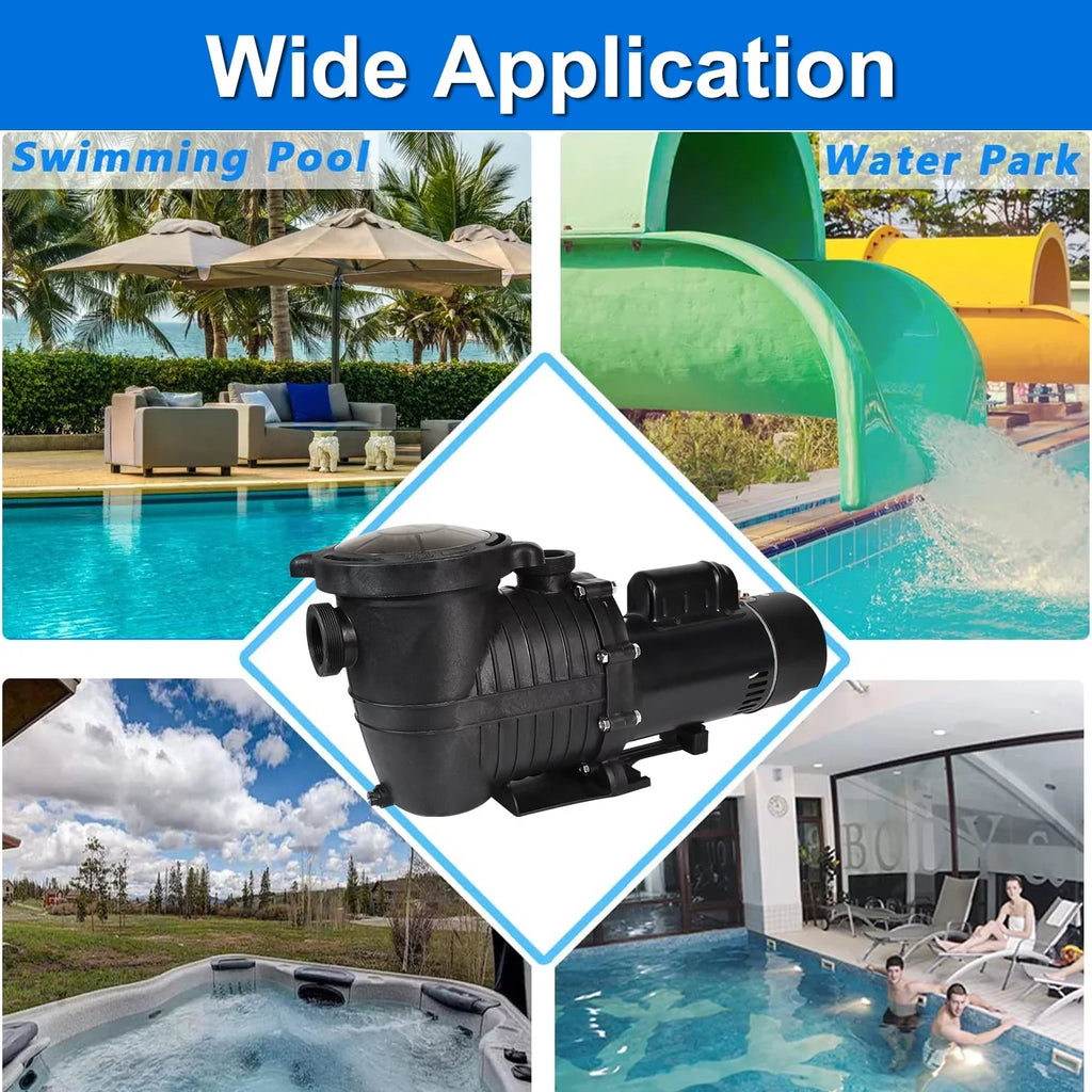 iMeshbean Swimming Pool Pump Above Ground, 2HP Motor, 110V-230V, Single Speed Pump For Above Ground Swimming Pool and Inground Pools, 6500GPH, Head Max 78FT, w/ Strainer Basket &  Connector