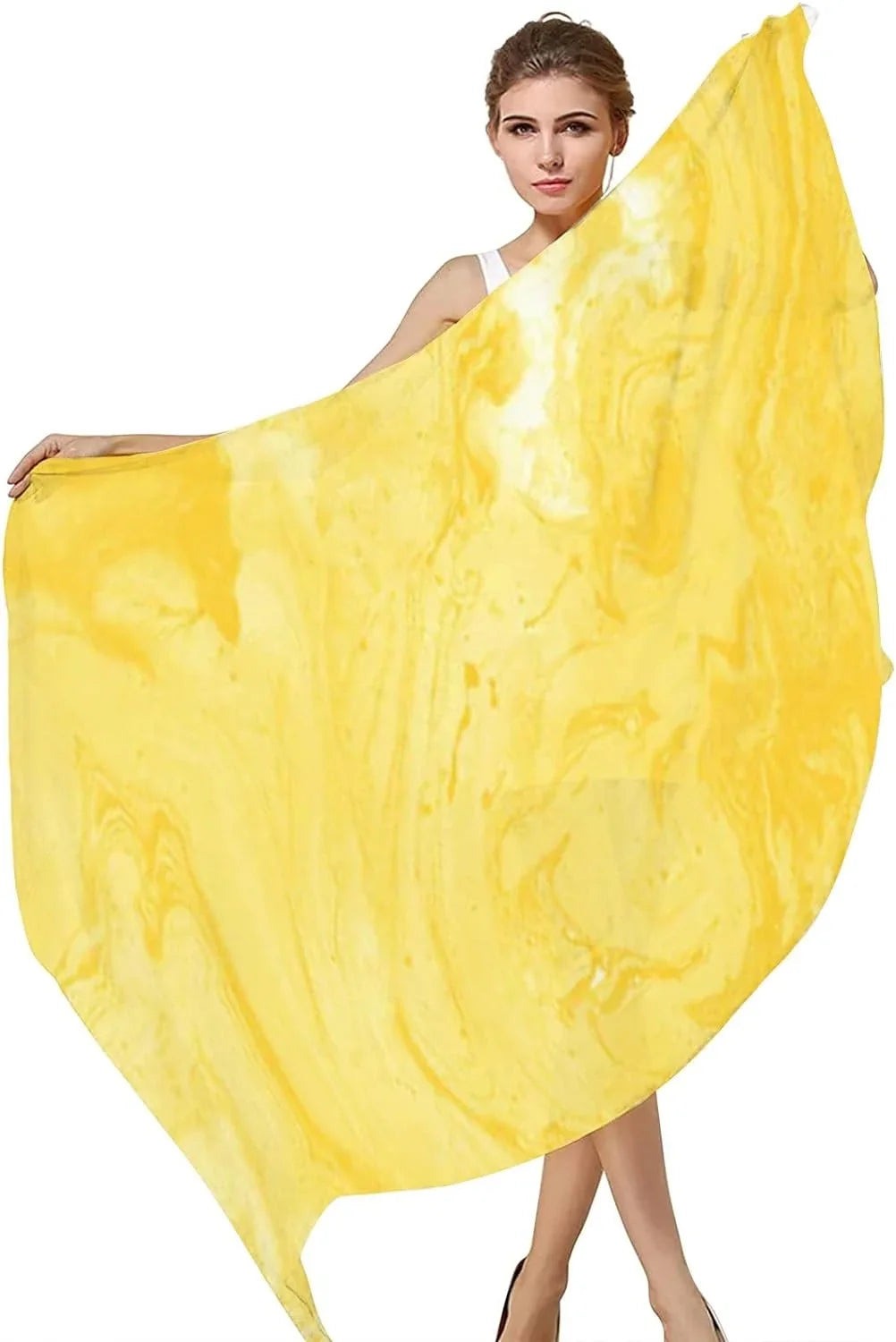 Hyjoy Lemon Marble Long Silk Neck Scarf Lightweight Shawl Wrap Scarves for Women Girls