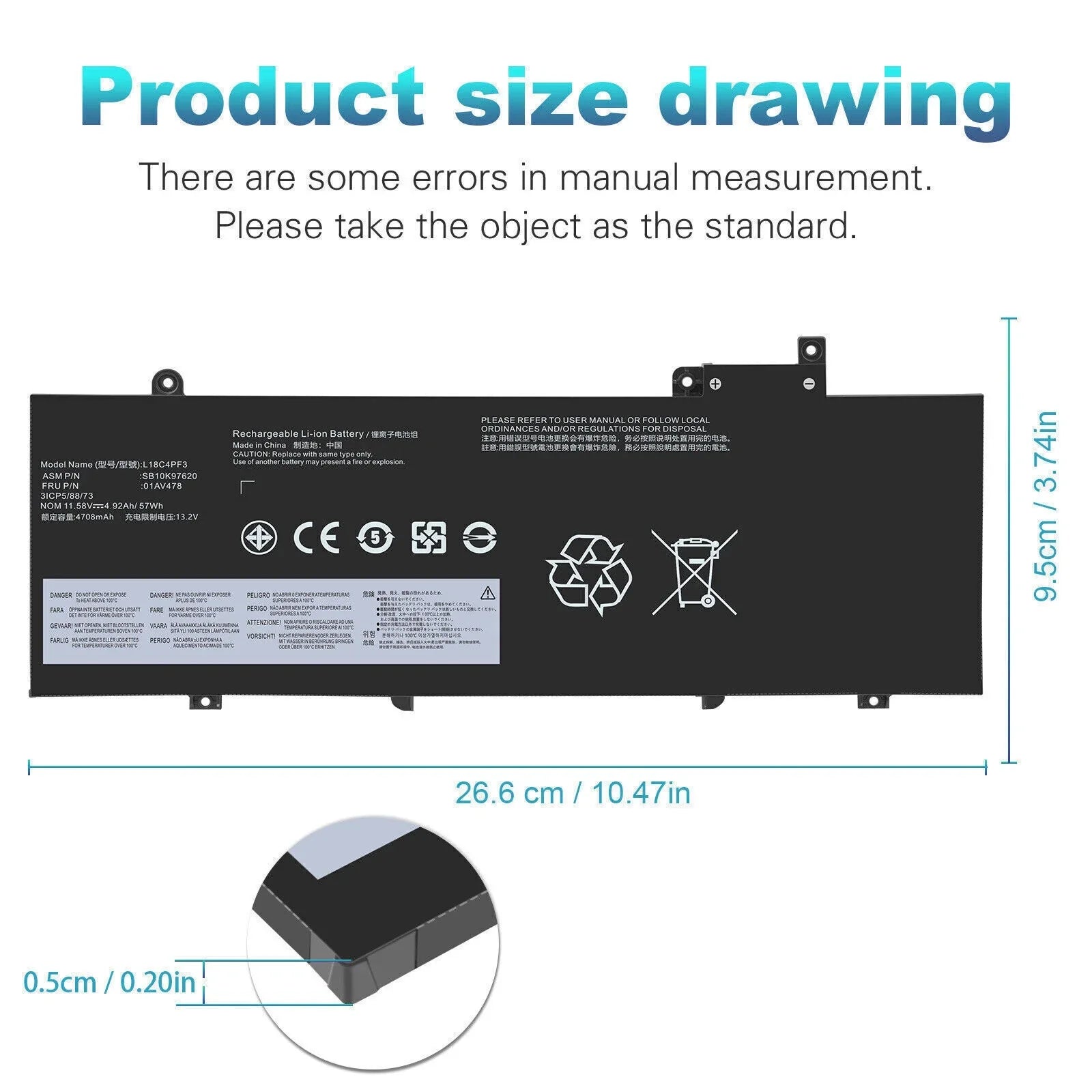 57Wh  Battery For Lenovo ThinkPad