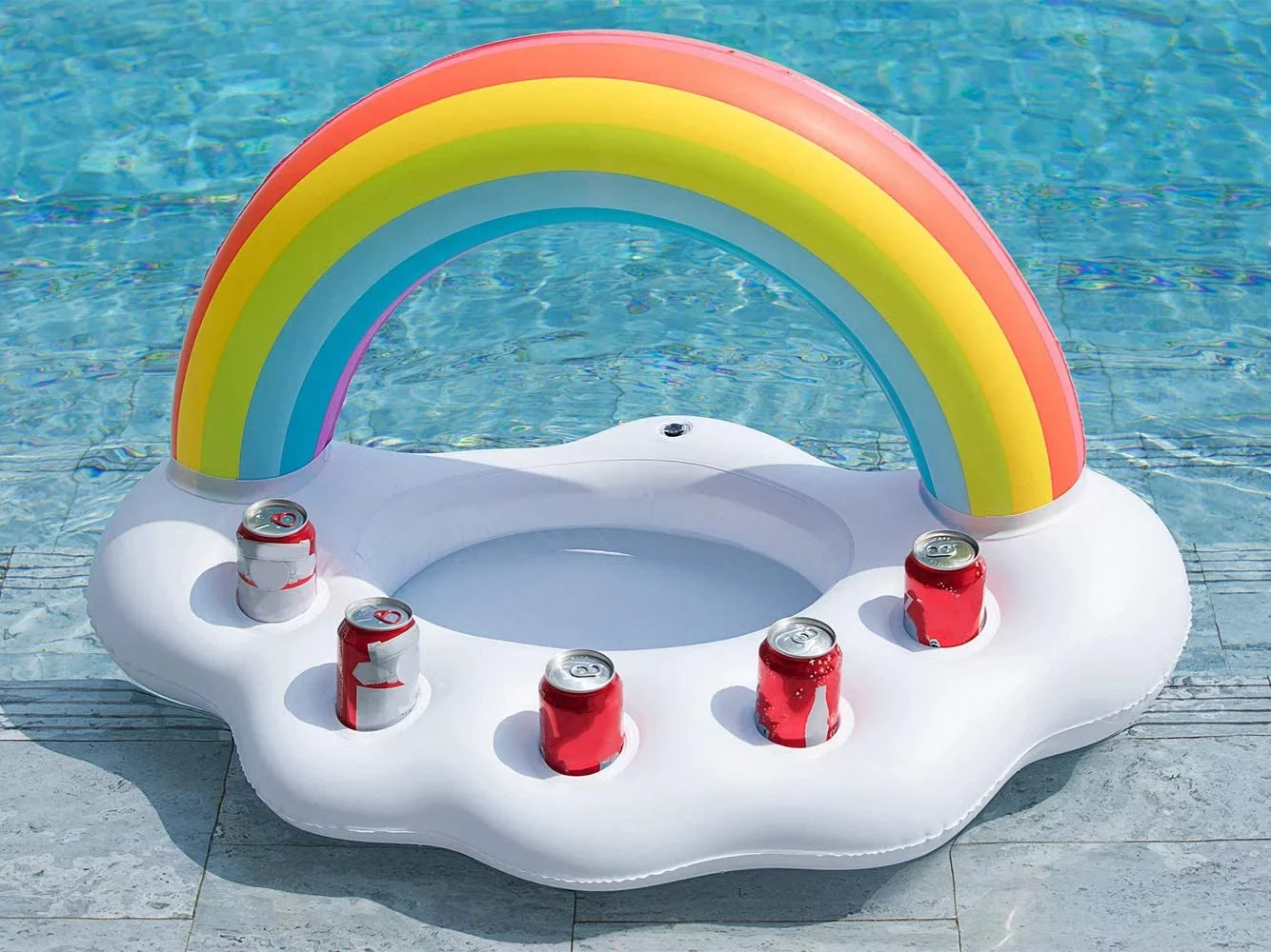 Rainbow Cloud Drink Holder Floating Beverage Salad Fruit Serving Bar Pool Float Party Accessories Summer Beach Leisure Cup Bottle Holder Water Fun Decorations Toys Kids Adults