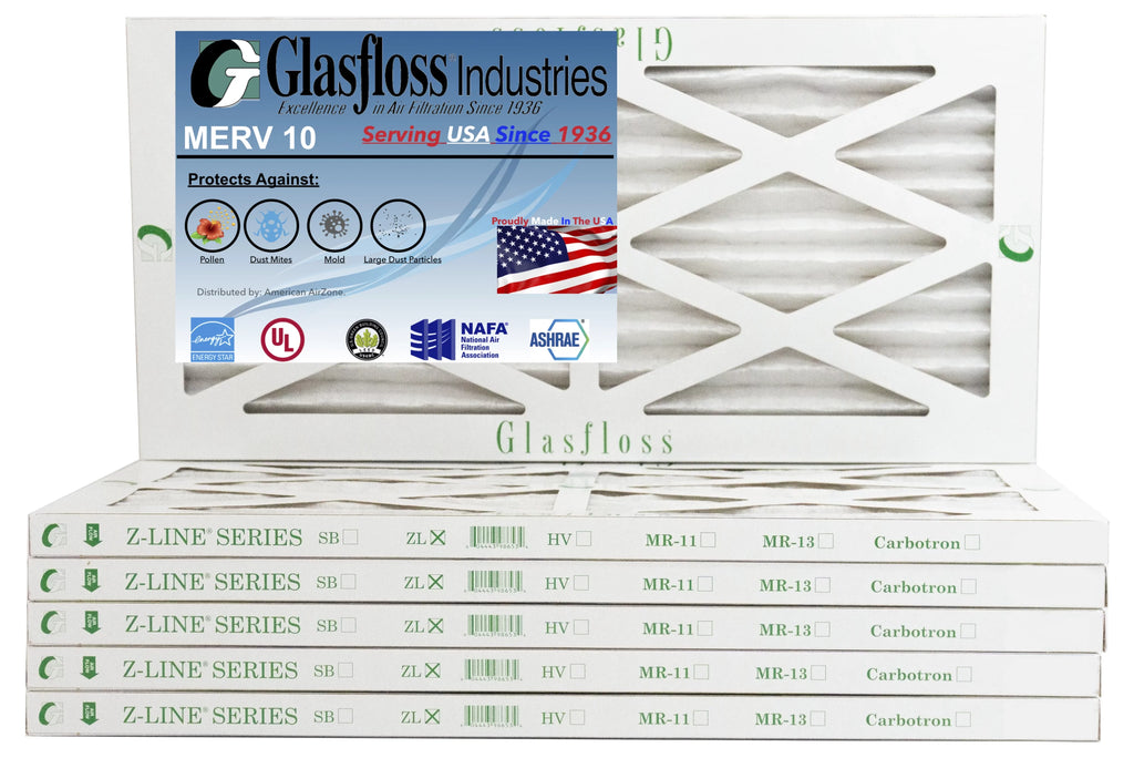 Glasfloss 12x26x1 -  10 -Qty:6 - Furnace Air Filter - Made in  (Actual Size: 11.5 x 25.5x7/8 inch)