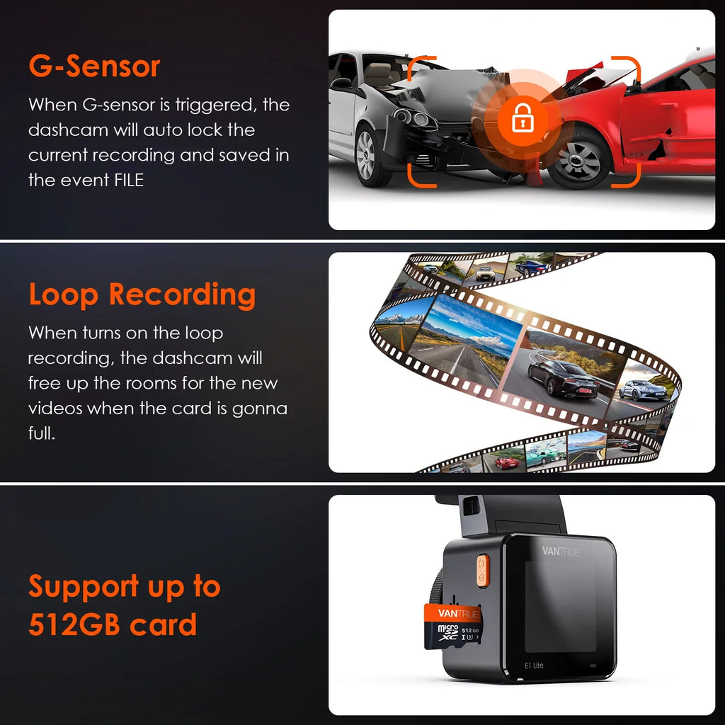 Vantrue  Mini Compact Voice Control Dash Cam 1920  1080P, WiFi Car camera with Dual  System, 24/7 Parking Mode, -Sensor, 160° Wide Angle, Support 512GB Max (  Lite)