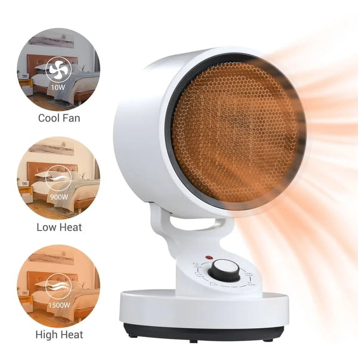 Electric Space Heater Cooling Fan, 2-In-1 Space Warm & Cool Fan,with 3 modes including High Heat (1500W), Low Heat (900W), and Cool Mode (10W) , Quick Heat Up Machine for Home, Office