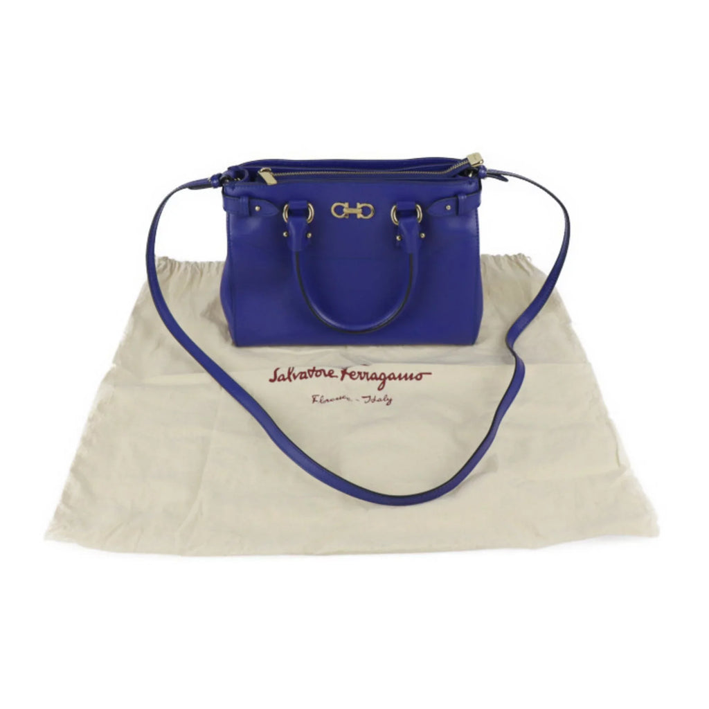 Pre-Owned Salvatore Ferragamo Gancini handbag 21E428 leather blue 2WAY gold hardware (Good)