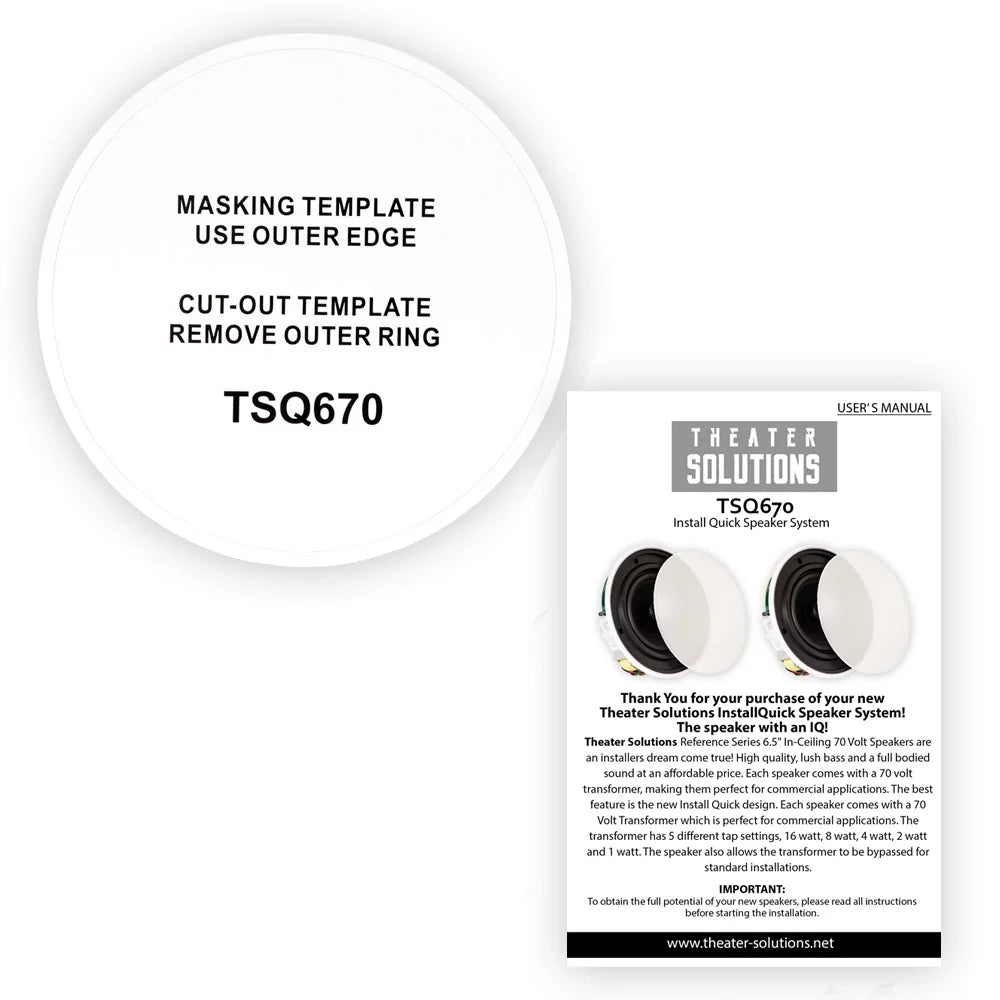 Theater Solutions  Flush Mount 70 Volt Speakers with 6.5" Woofers In Ceiling 12 Pair Pack