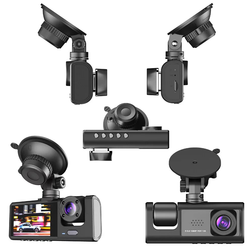1080P  Dash Camera Front & Inside & Rear Camera Driving Recorder 2 Inch Screen Dashcam Support Night-Vision Loop Recording One-Key Lock WiFi version