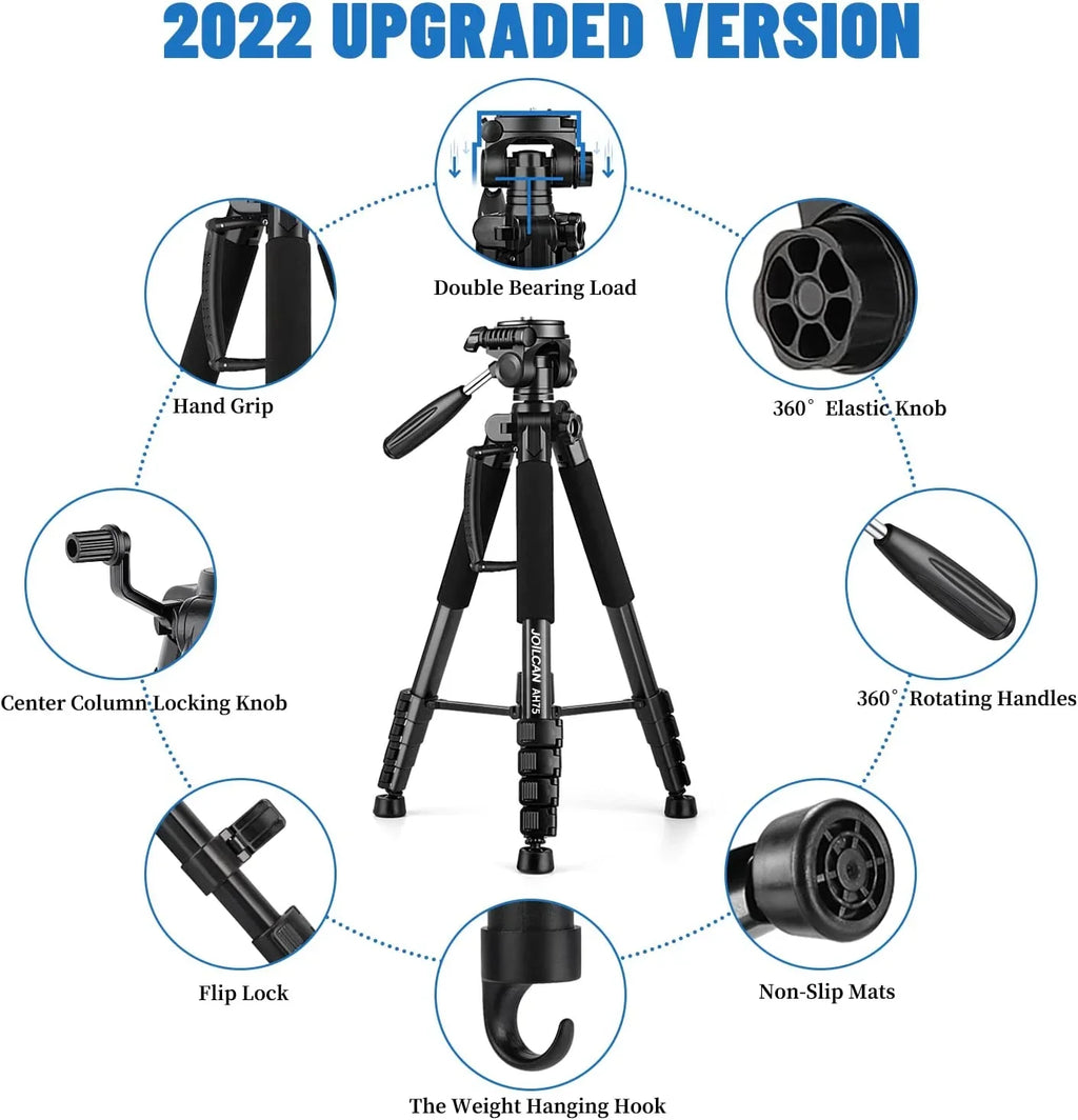 Tripod Camera Tripods, 74" Tripod for Camera Cell Phone Video Photography, Heavy Duty Tall Camera Stand Tripod,