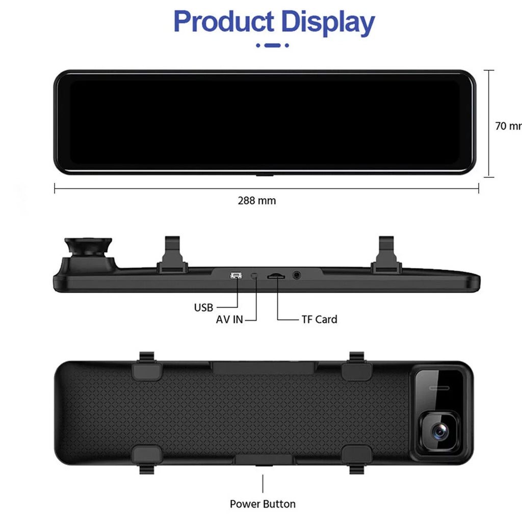 Ele-mall 4K Car Mirror Dash Cam 12" Dual Camera Front and Rear Backup Camera Super Night Vision, Parking Monitoring, Reversing Assistance