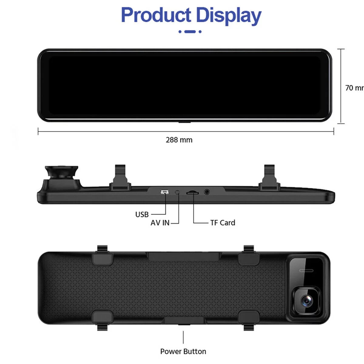 Ele-mall 4K Car Mirror Dash Cam 12" Dual Camera Front and Rear Backup Camera Super Night Vision, Parking Monitoring, Reversing Assistance