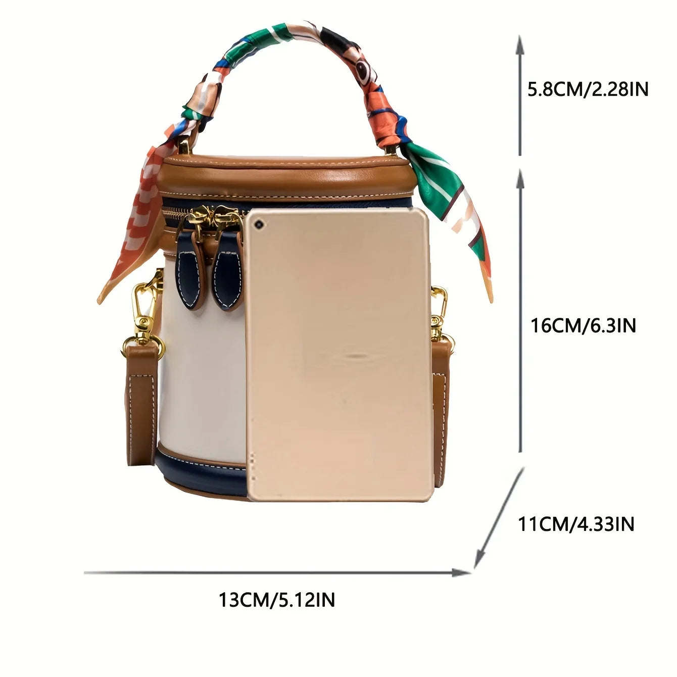 moocr Shoulder Cylinder Bucket Bag  Scarf Decor Top Handle Bag  Stylish Crossbody Purse For Women
