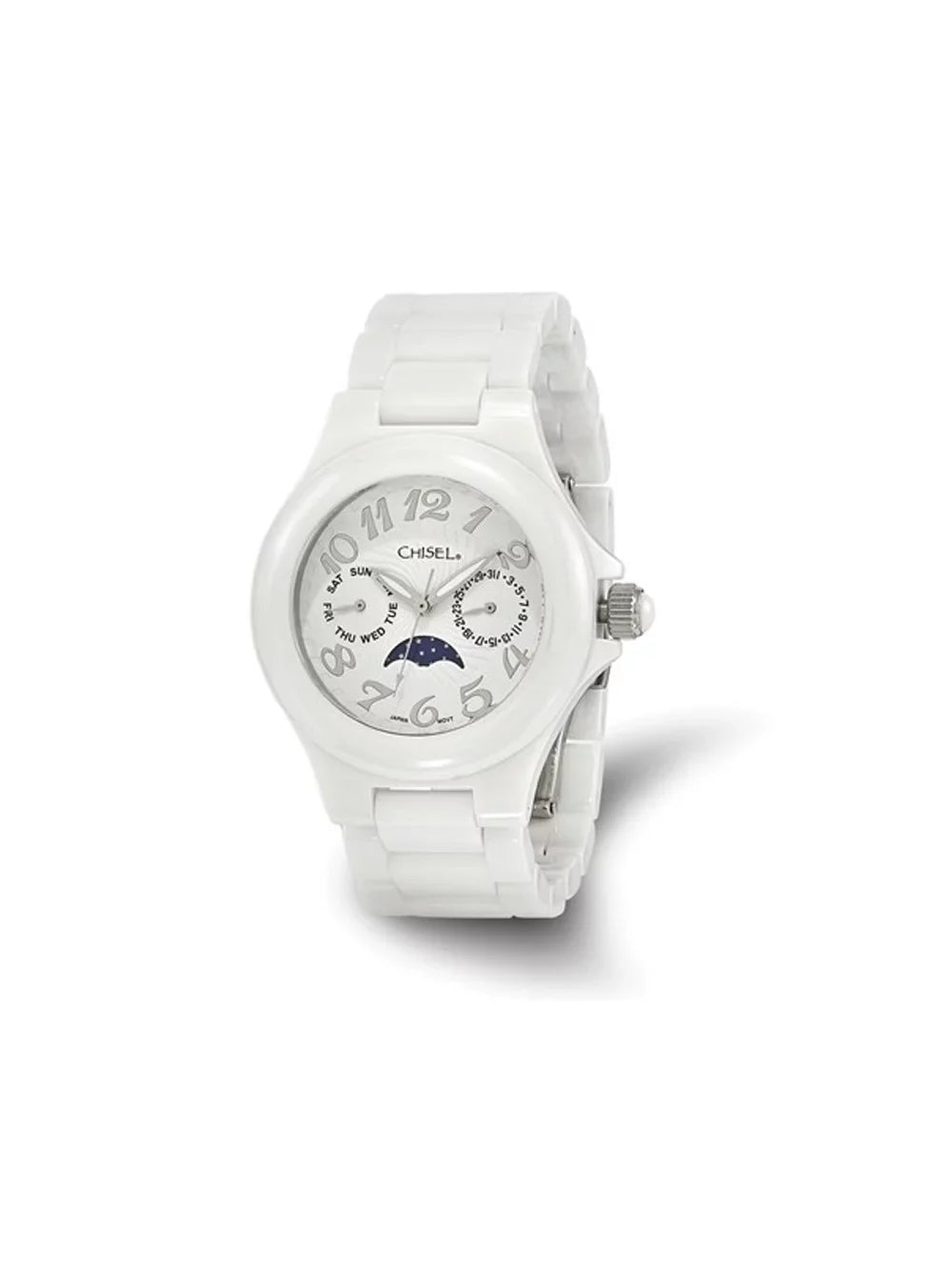 Ladies Chisel White Ceramic Dial Analog Watch with White Strap