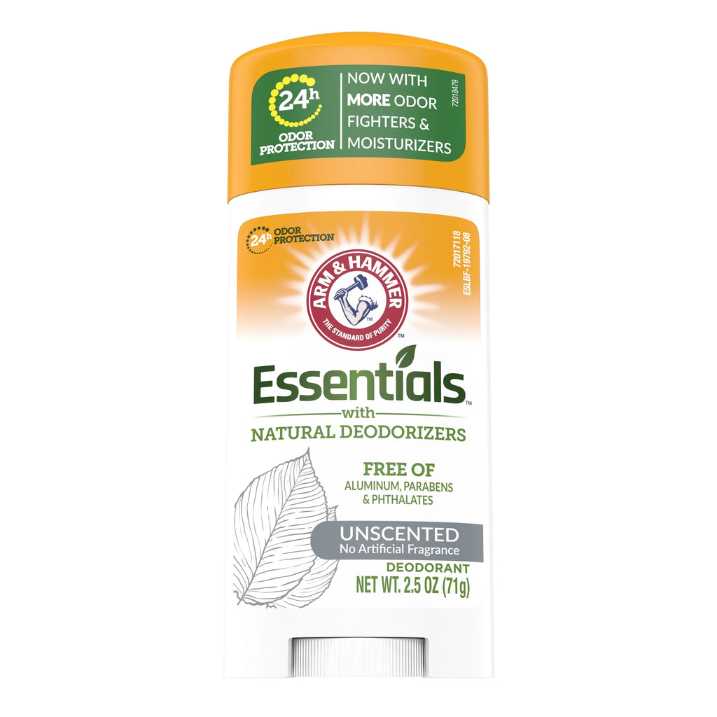 6 Pack Arm & Hammer Essentials Deodorant Solid, Unscented 2.5 Ounce Each