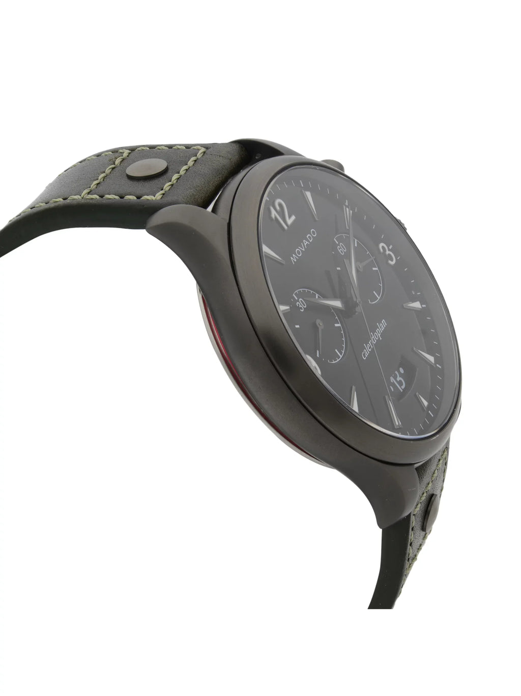 Movado Heritage Gunmetal Steel Green Leather Black Dial Quartz Watch 3650029 Pre-Owned