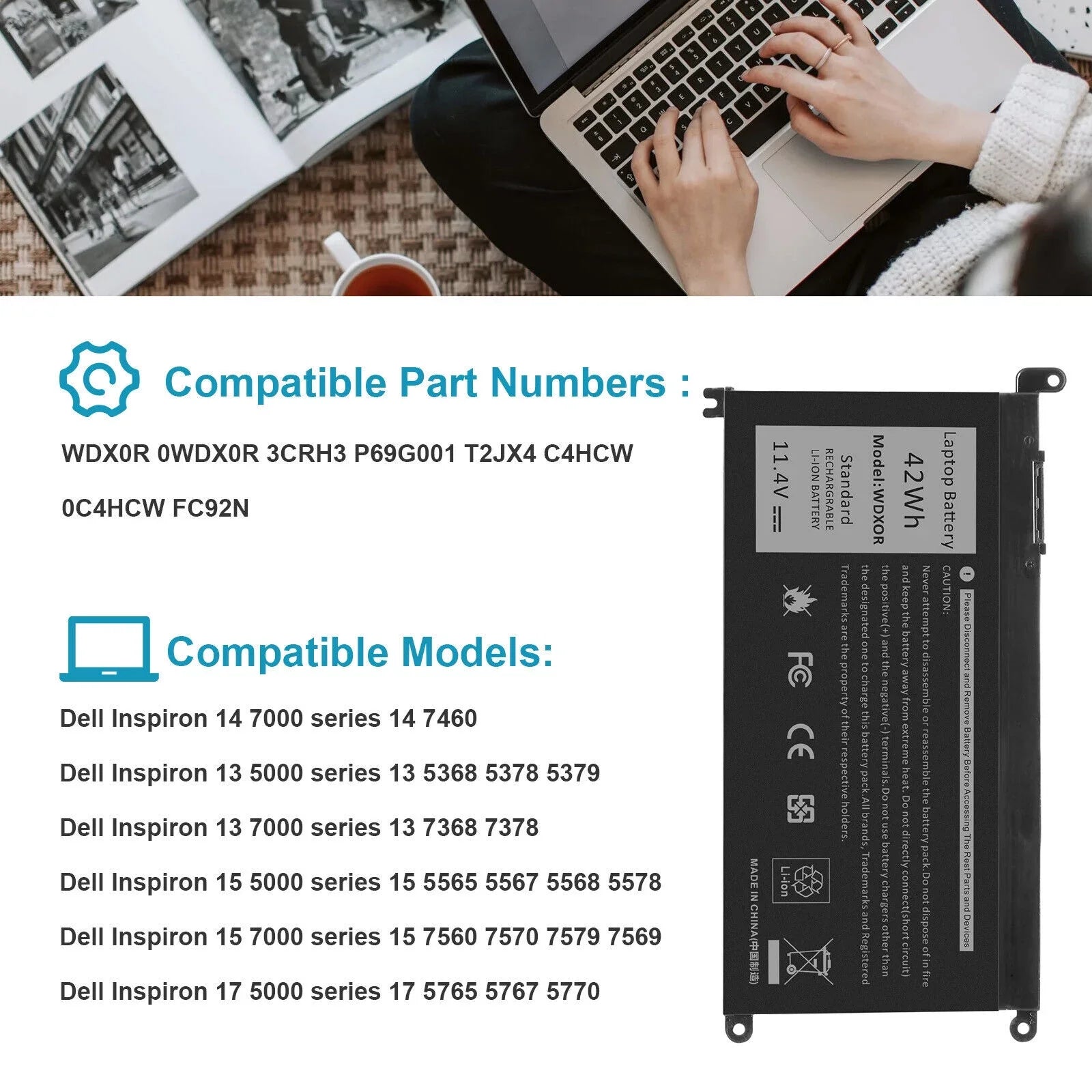 Battery For Dell   0WDX0R, 0FC92N