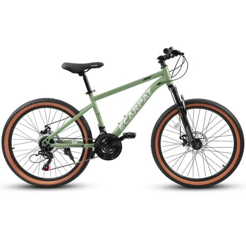 Ecarpat Mountain Bike 24 Inch Wheels, 21-Speed Mens Womens Trail Commuter City Mountain Bike, Carbon steel Frame Disc Brakes Thumb Shifter Front Fork Bicycles