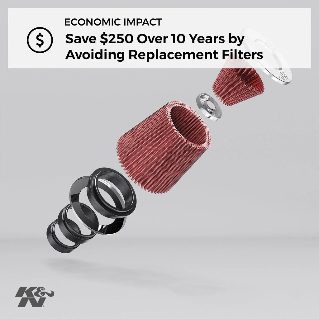 & Universal Clamp-On Air Filter: High Performance, Premium, Washable, Replacement Filter: Flange Diameter: 4 In, Filter Height: 8 In, Flange Length: 1.75 In, Shape: Round Tapered, -1027