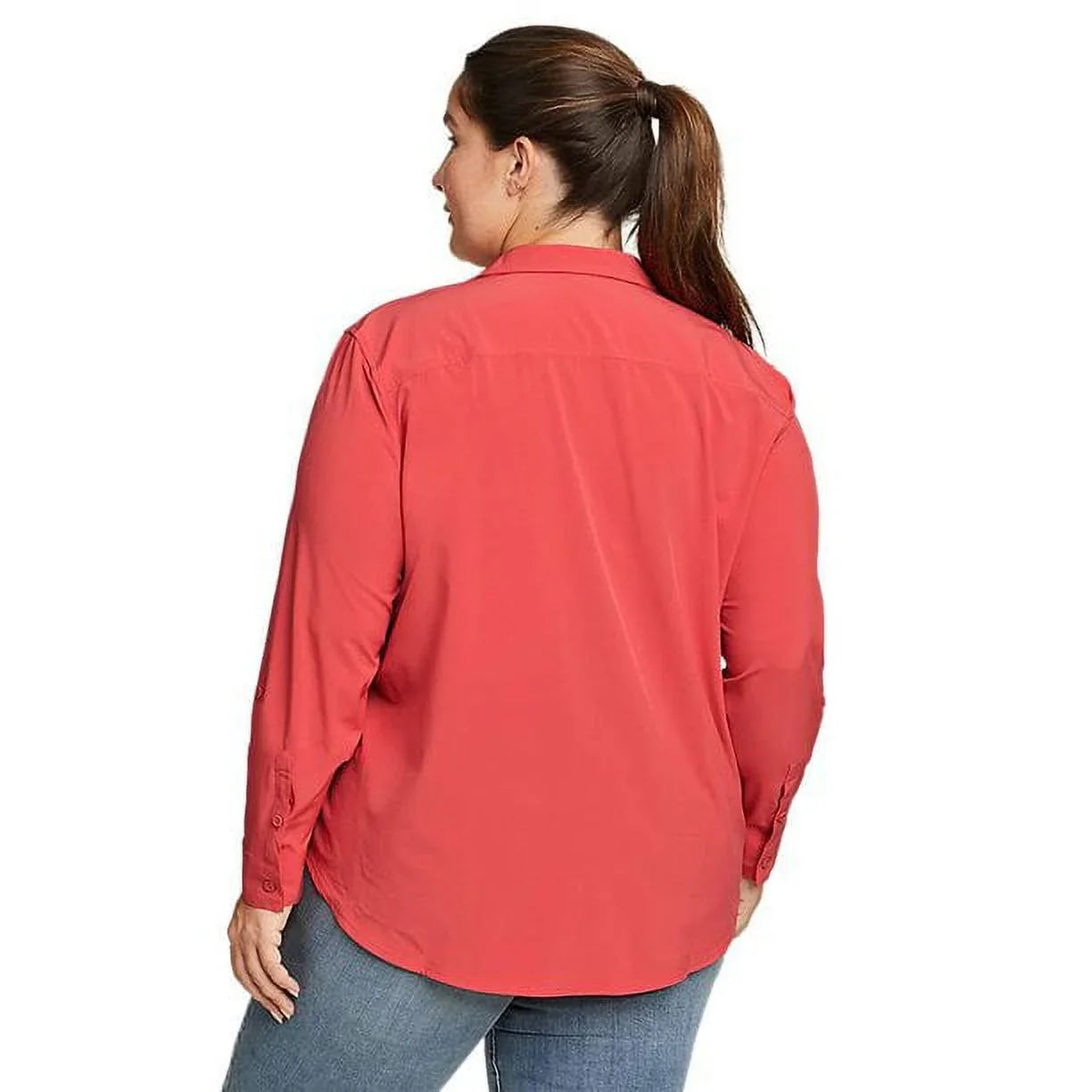 Eddie Bauer Ladies’ Size Medium Departure 2.0 Long Sleeve Shirt, Chili (red)