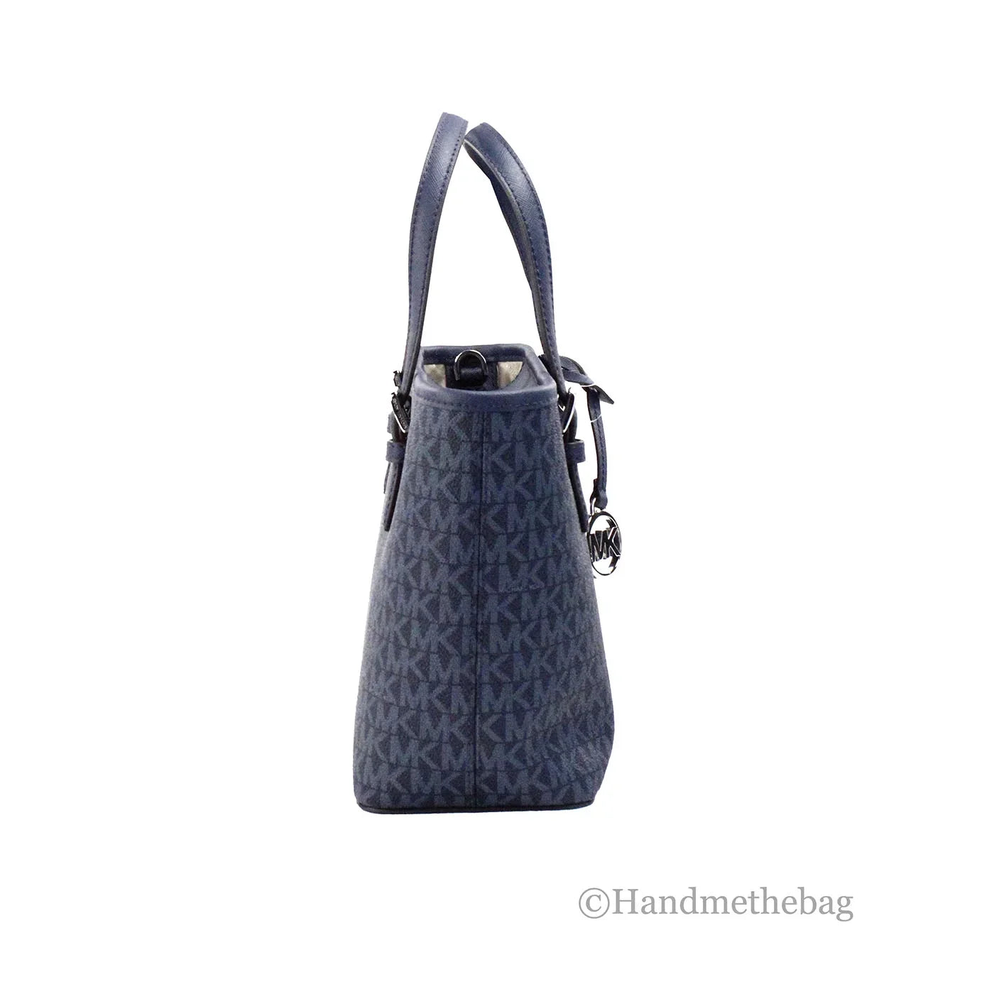 Michael Kors Jet Set Navy  Leather  Carryall Top Zip Tote Bag Purse