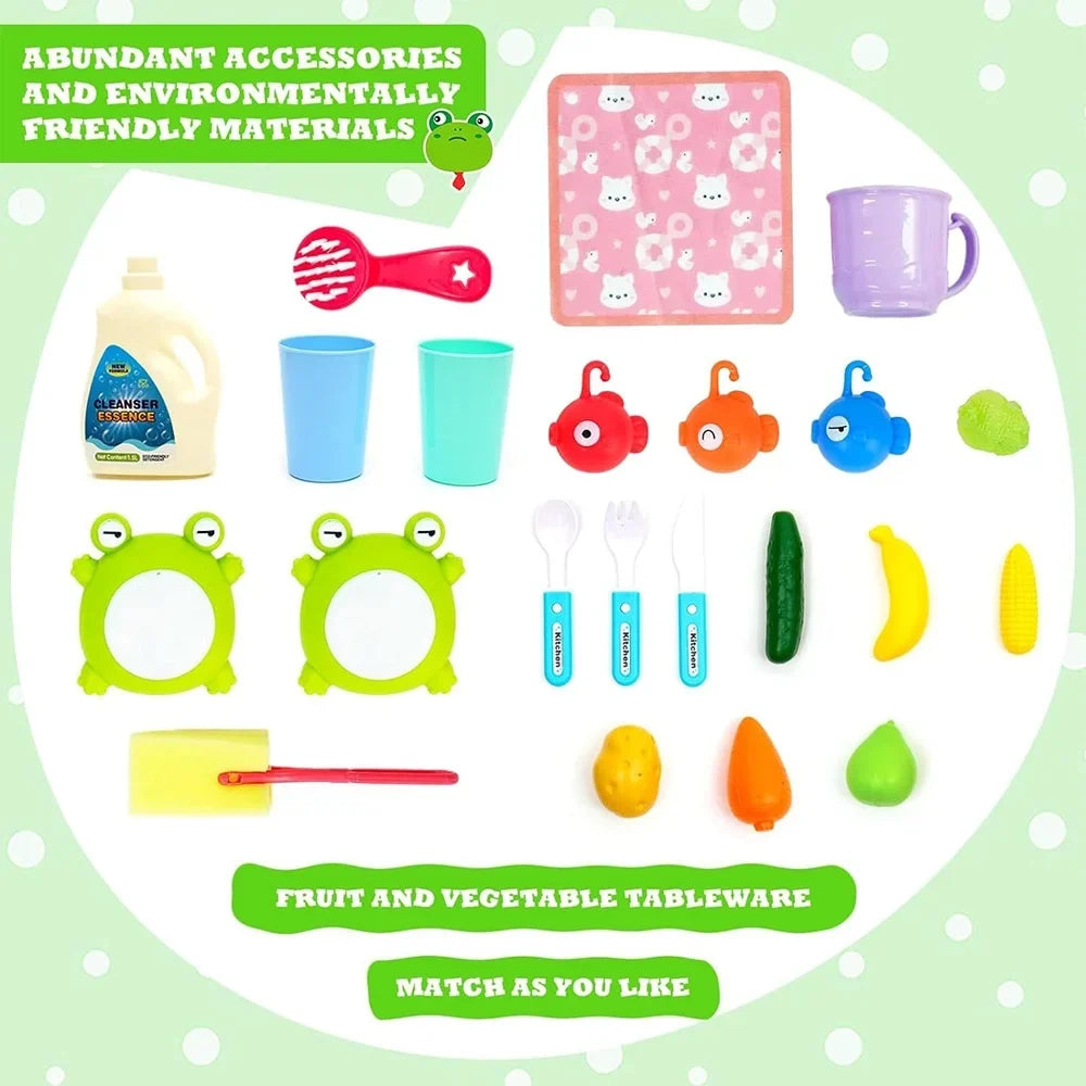 Fangsheng Play Sink with Running Water, Floating Pool Toys & Fishing Game, Kids Pretend Play-Dishwasher Kitchen Play Sink Toy for Boys Girls Toddlers 3-6