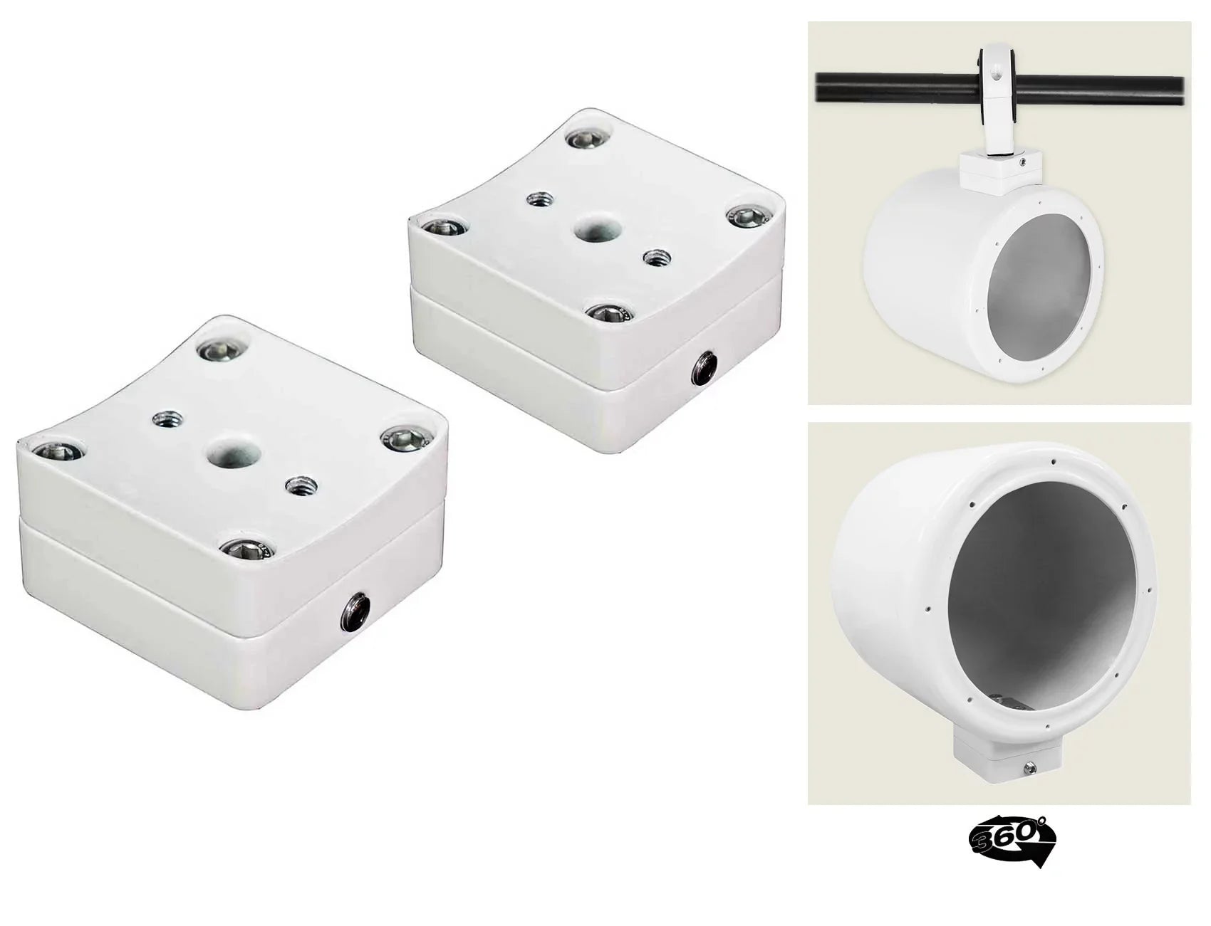 2) Rockville  5.25" 360° Swivel White Aluminum Surface Mount Speaker Pods
