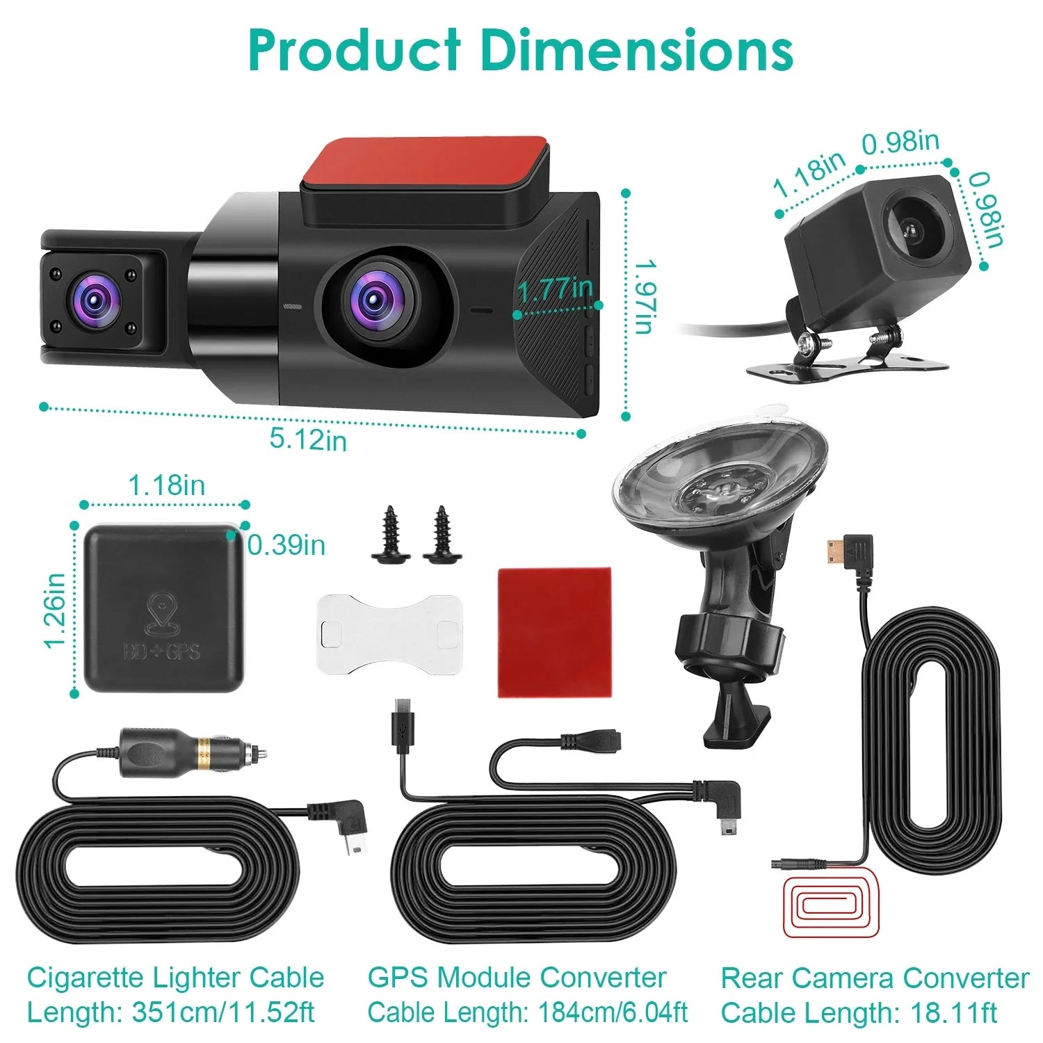 iMounTEK 2K Car  3 Channel Dash Cam Camcorder Camera Recorder with 140° Angle  WiFi Night Vision -sensor Loop Recording Parking Monitor