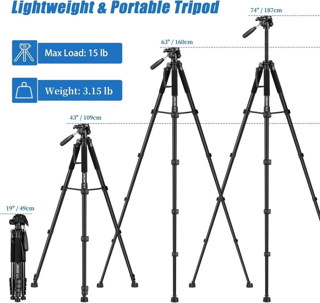 Tripod Camera Tripods, 74" Tripod for Camera Cell Phone Video Photography, Heavy Duty Tall Camera Stand Tripod,