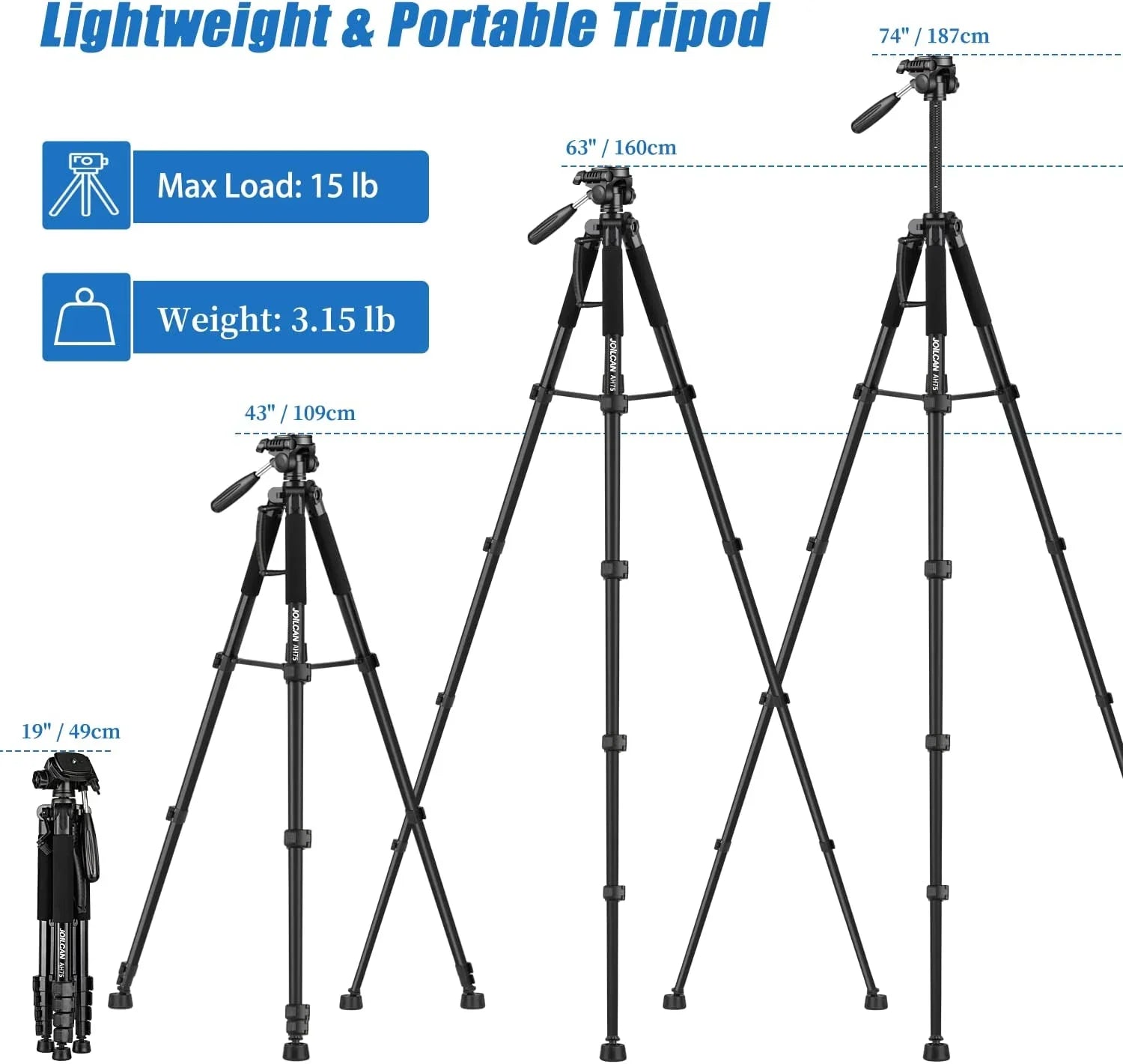 Tripod Camera Tripods, 74" Tripod for Camera Cell Phone Video Photography, Heavy Duty Tall Camera Stand Tripod,