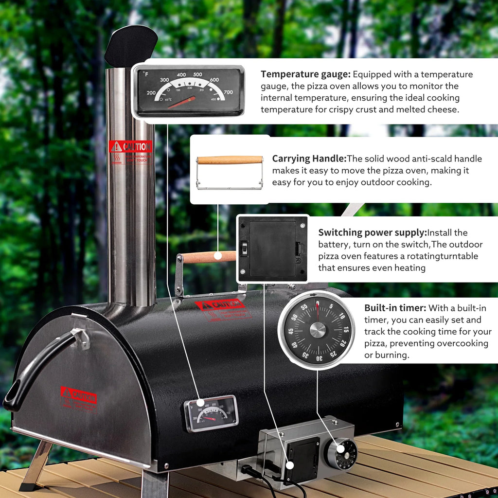 Outdoor Pizza Oven with Rotating Turntable and Built-in Thermometer - 43.0 - Elevate your outdoor cooking with our versatile pizza oven!