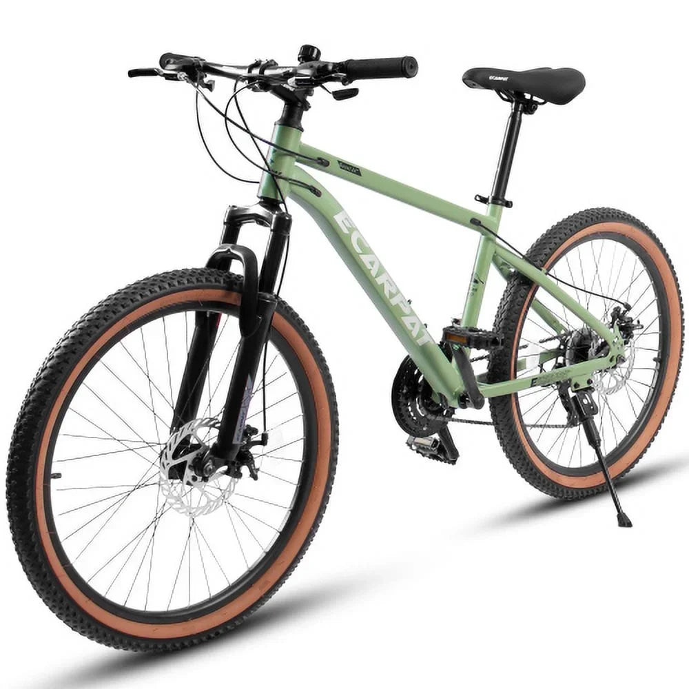Ecarpat Mountain Bike 24 Inch Wheels, 21-Speed Mens Womens Trail Commuter City Mountain Bike, Carbon steel Frame Disc Brakes Thumb Shifter Front Fork Bicycles
