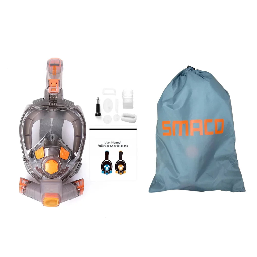 Snorkel Full Face Cover with Foldable Dry Snorkel Tube Anti-fog Anti-Leak Snorkeling Face Cover with Mount Storage Bag