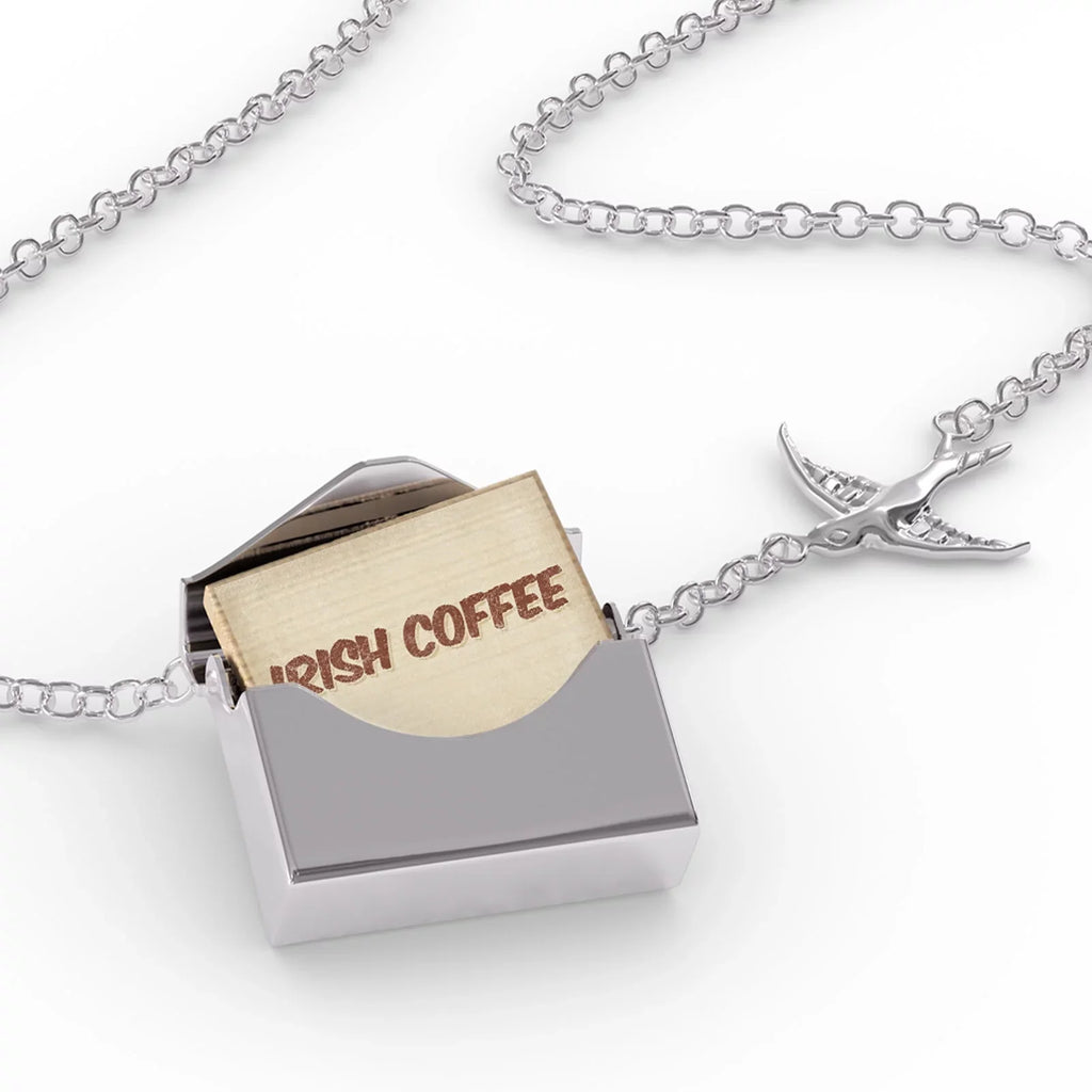 Locket Necklace Irish Coffee Cocktail, Vintage style in a silver Envelope Neonblond