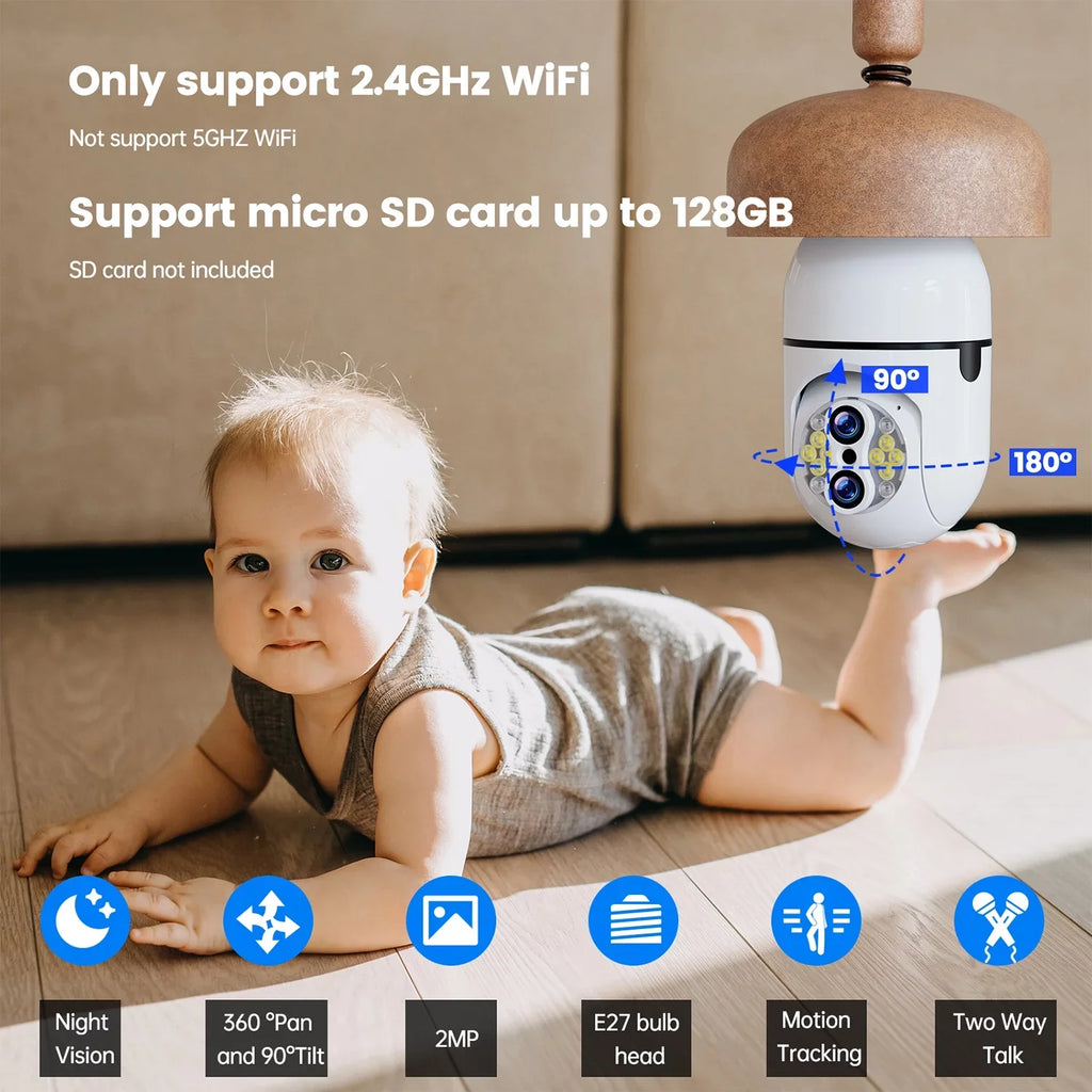 Toguard 3 Pack  10X Hybrid Zoom Light Bulb Security Camera Outdoor   Dual Lens Dome Surveillance Camera Wireless Connector