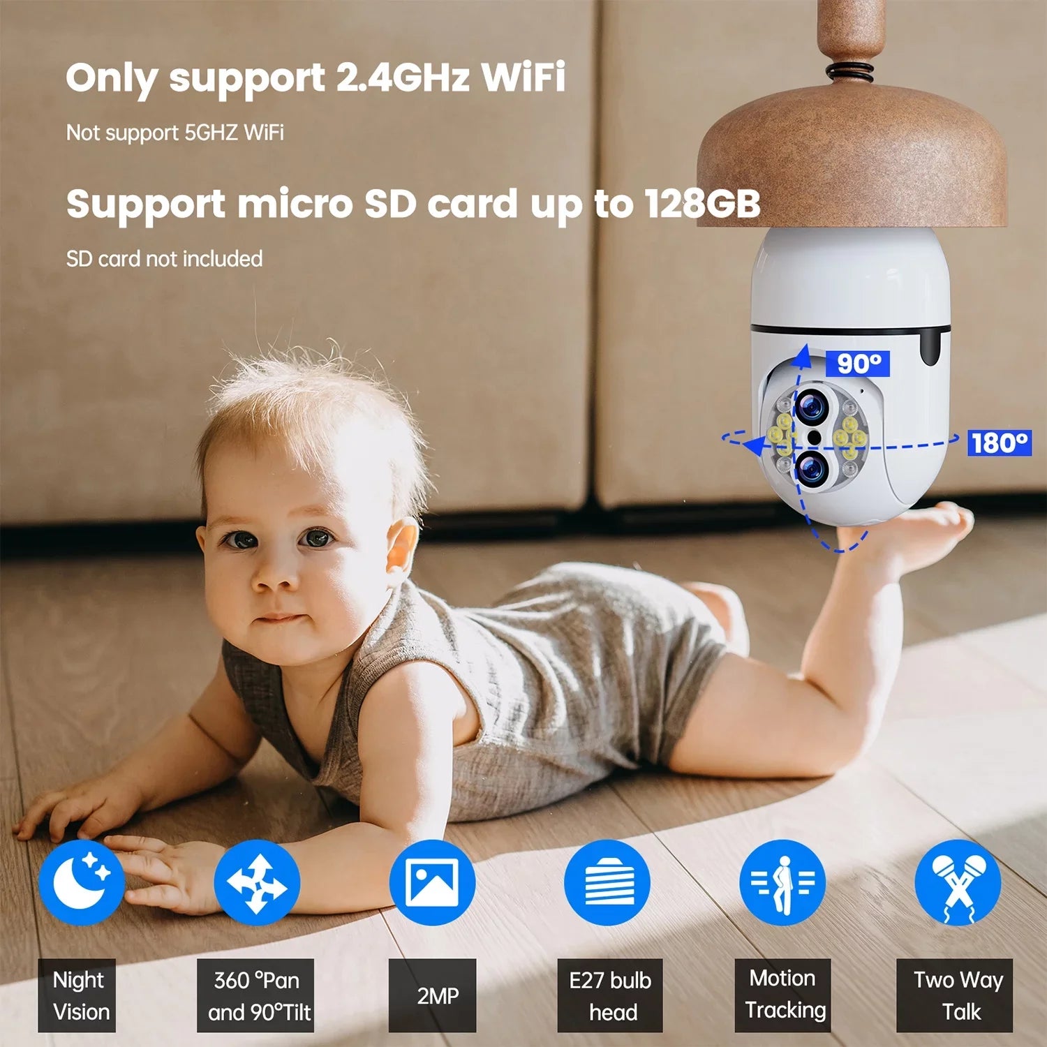 Toguard 3 Pack  10X Hybrid Zoom Light Bulb Security Camera Outdoor   Dual Lens Dome Surveillance Camera Wireless Connector