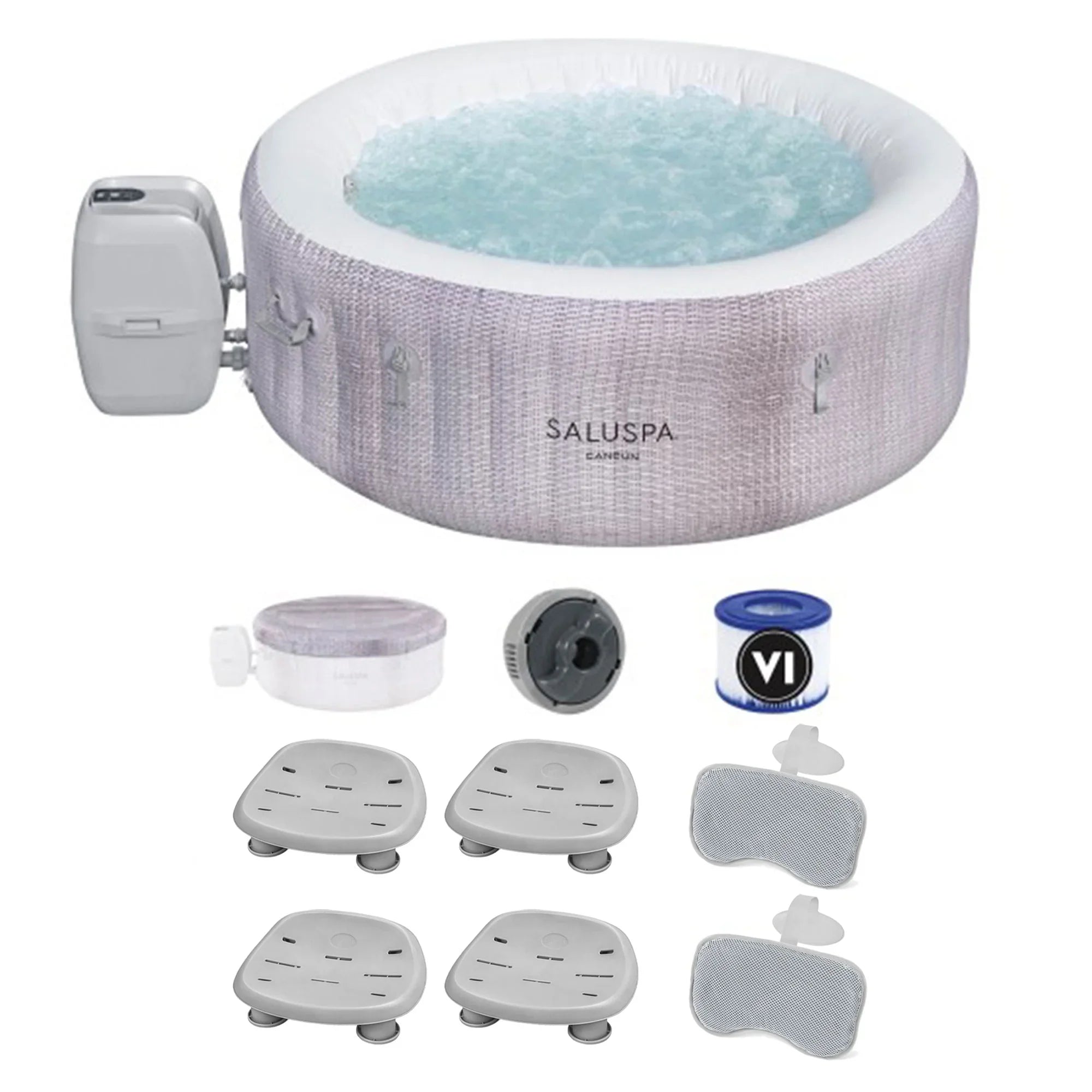 Bestway SaluSpa Cancun Inflatable Hot Tub w/2 SaluSpa Spa Seat & 2 Pillows