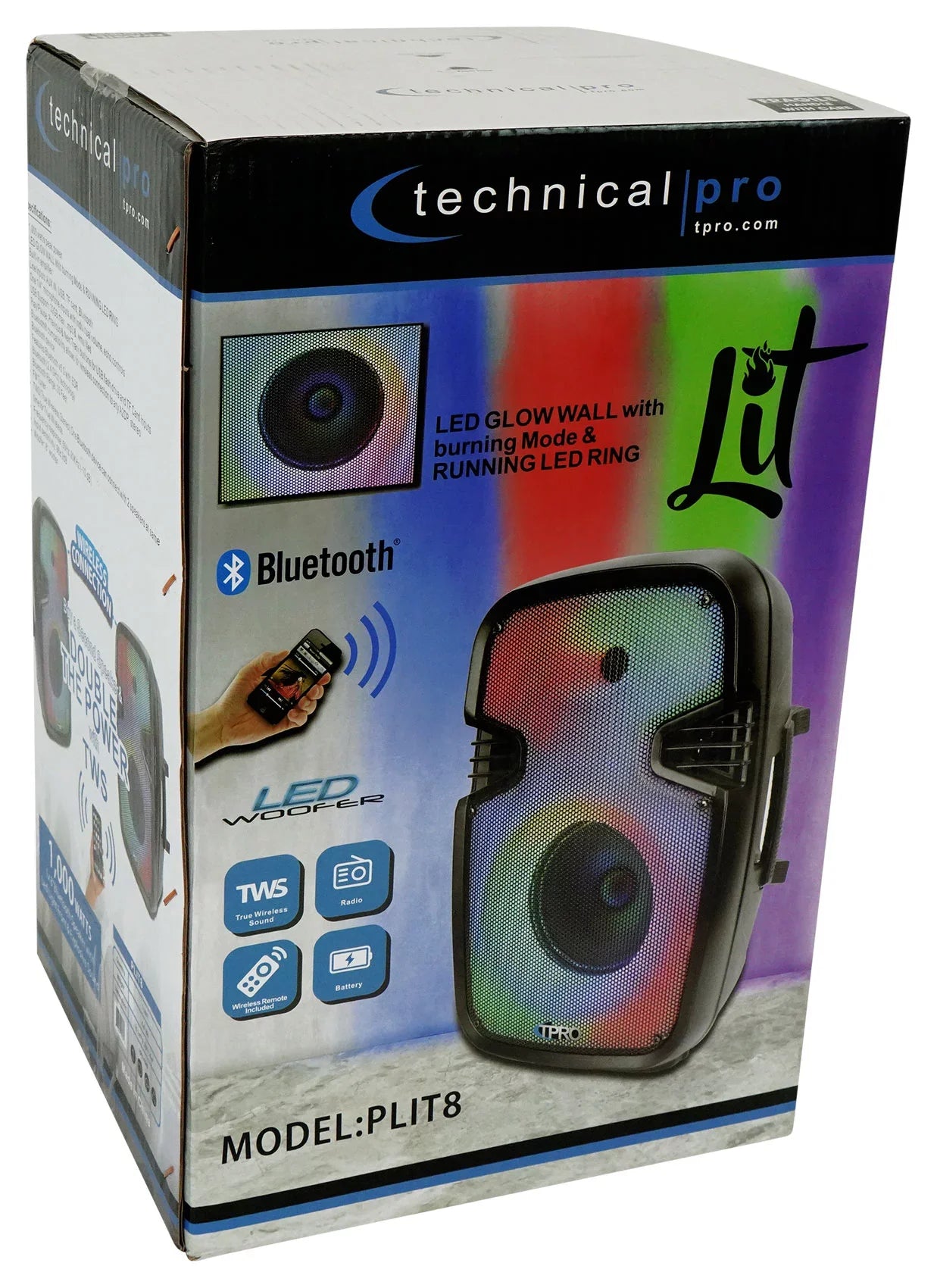 (2) Technical Pro  Portable 8" Bluetooth  Party Speakers+Wireless Link